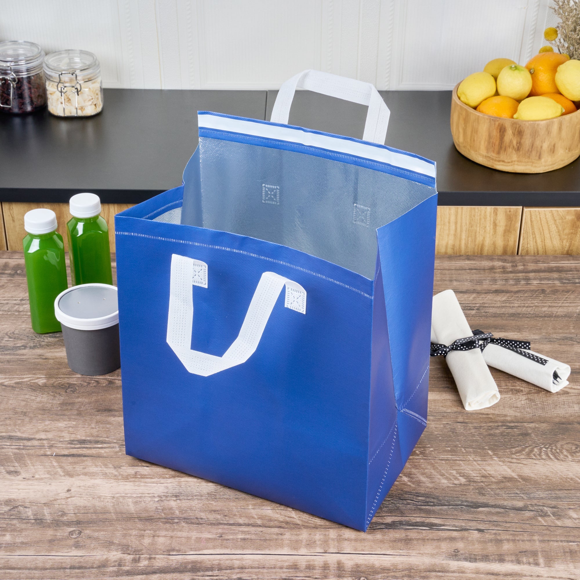 Bag Tek Blue Insulated Take Out Bag - Tamper-Evident - 11 3/4" x 7 3/4" x 12 1/2" - 100 count box