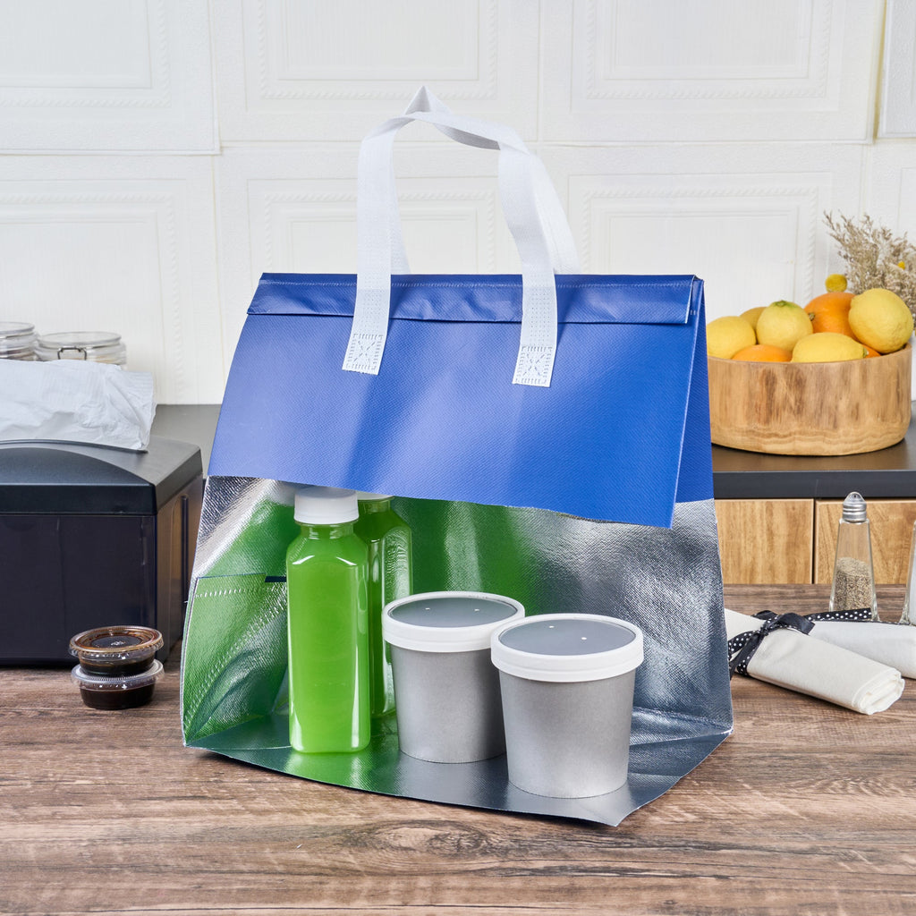 Bag Tek Blue Insulated Take Out Bag - Tamper-Evident - 11 3/4" x 7 3/4" x 12 1/2" - 100 count box