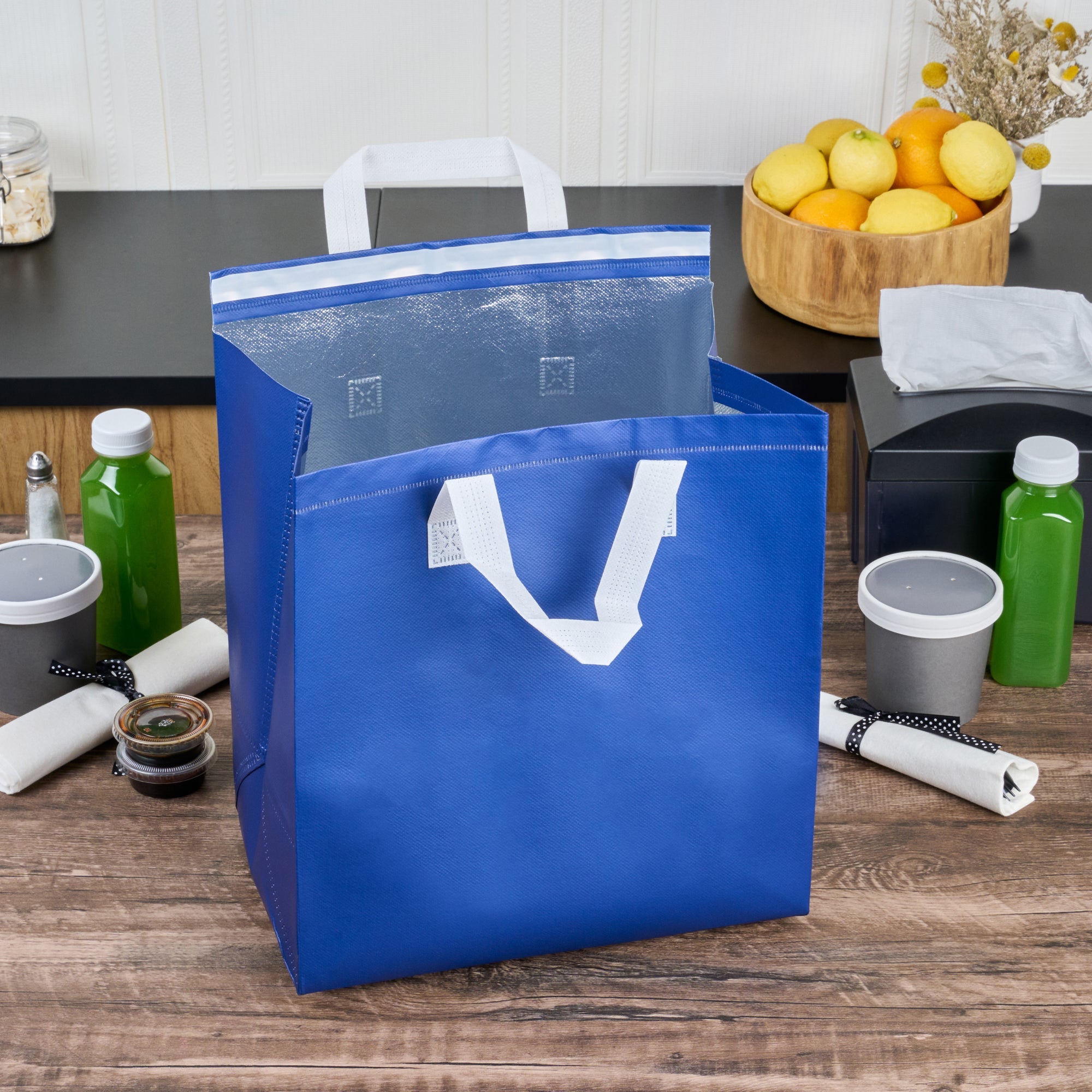 Bag Tek Blue Insulated Take Out Bag - Tamper-Evident - 11 3/4" x 7 3/4" x 12 1/2" - 100 count box