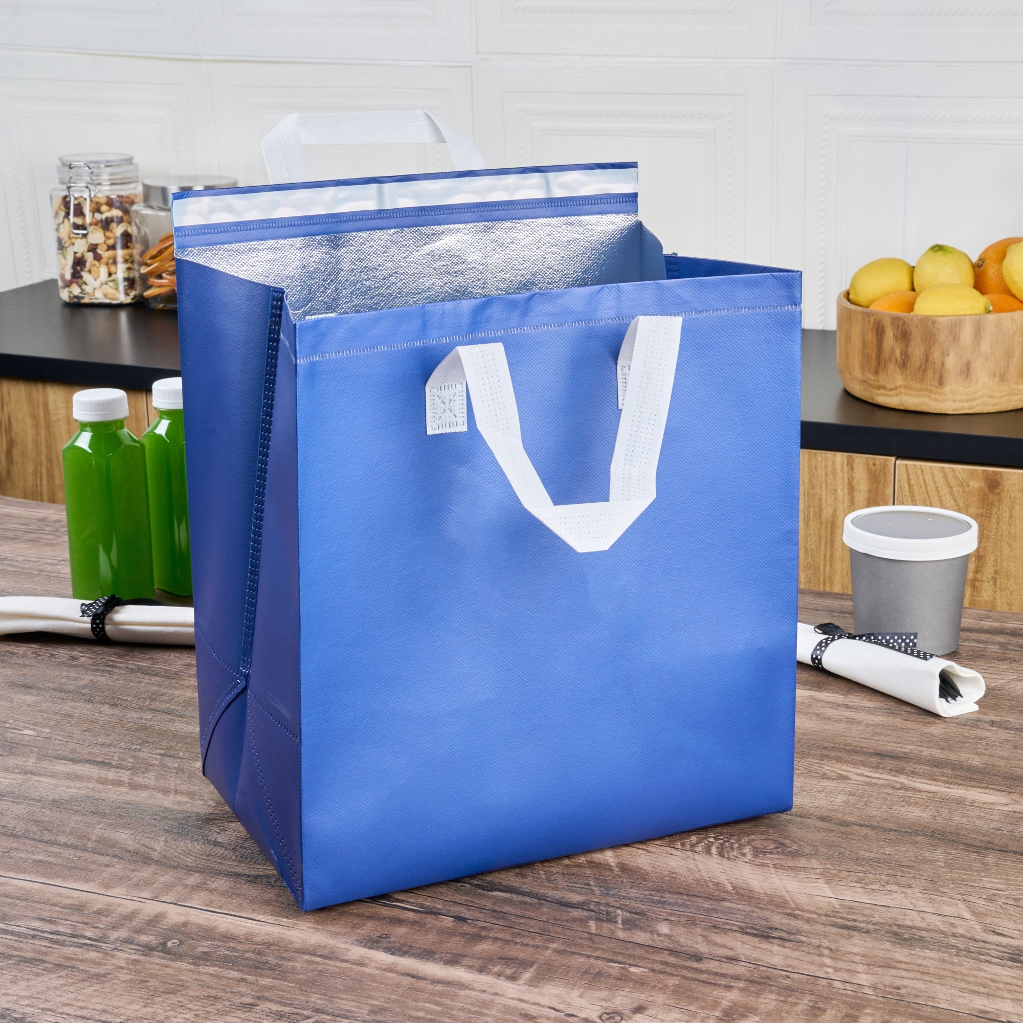 Bag Tek Blue Insulated Take Out Bag - Tamper-Evident - 11 3/4" x 7 3/4" x 12 1/2" - 100 count box