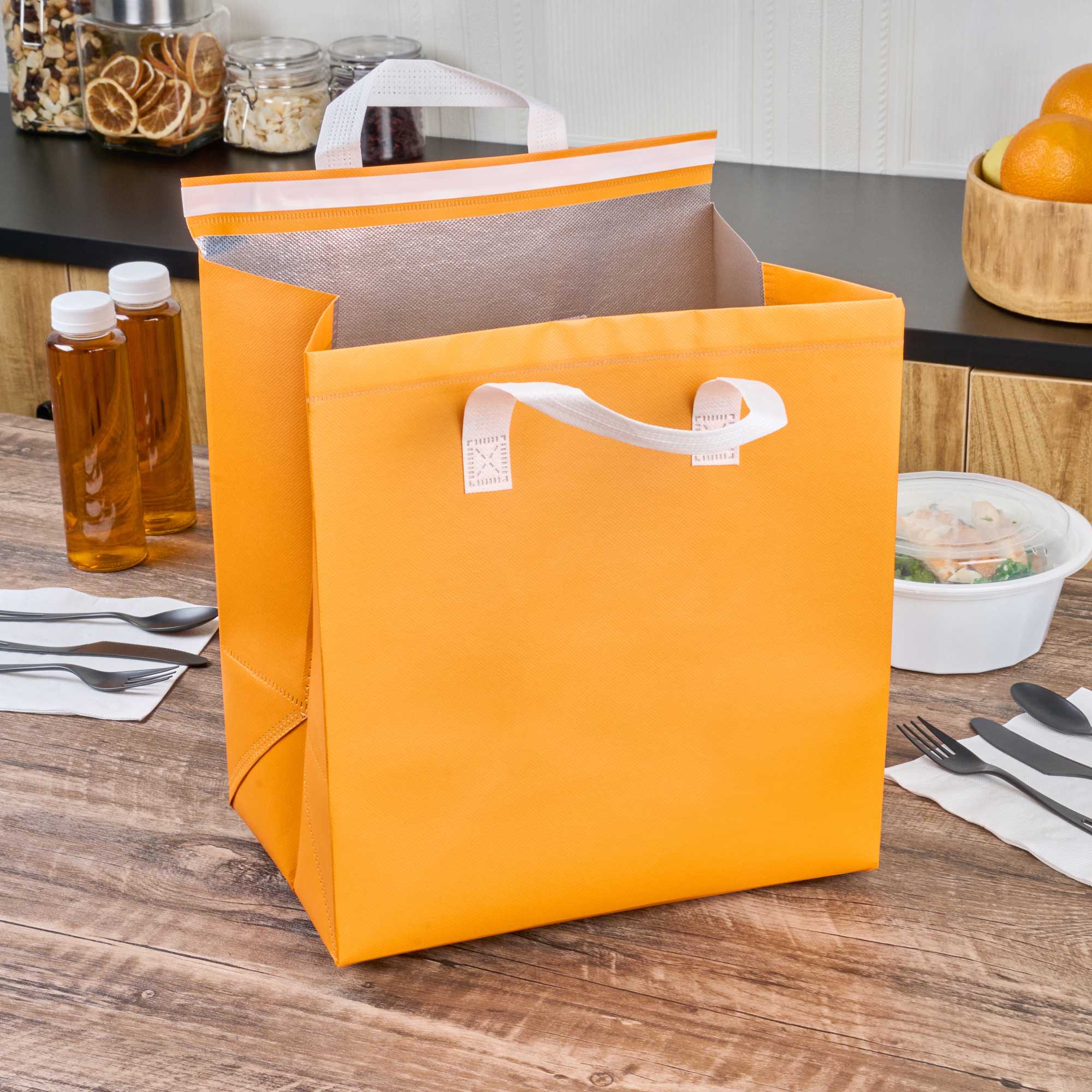 Bag Tek Orange Insulated Take Out Bag - Tamper-Evident - 11 3/4" x 7 3/4" x 12 1/2" - 25 count box