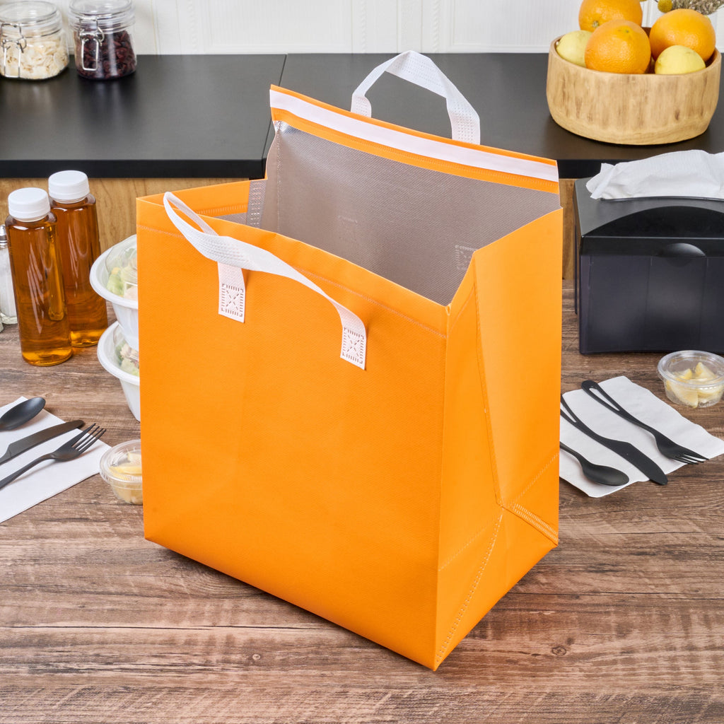Bag Tek Orange Insulated Take Out Bag - Tamper-Evident - 11 3/4" x 7 3/4" x 12 1/2" - 100 count box