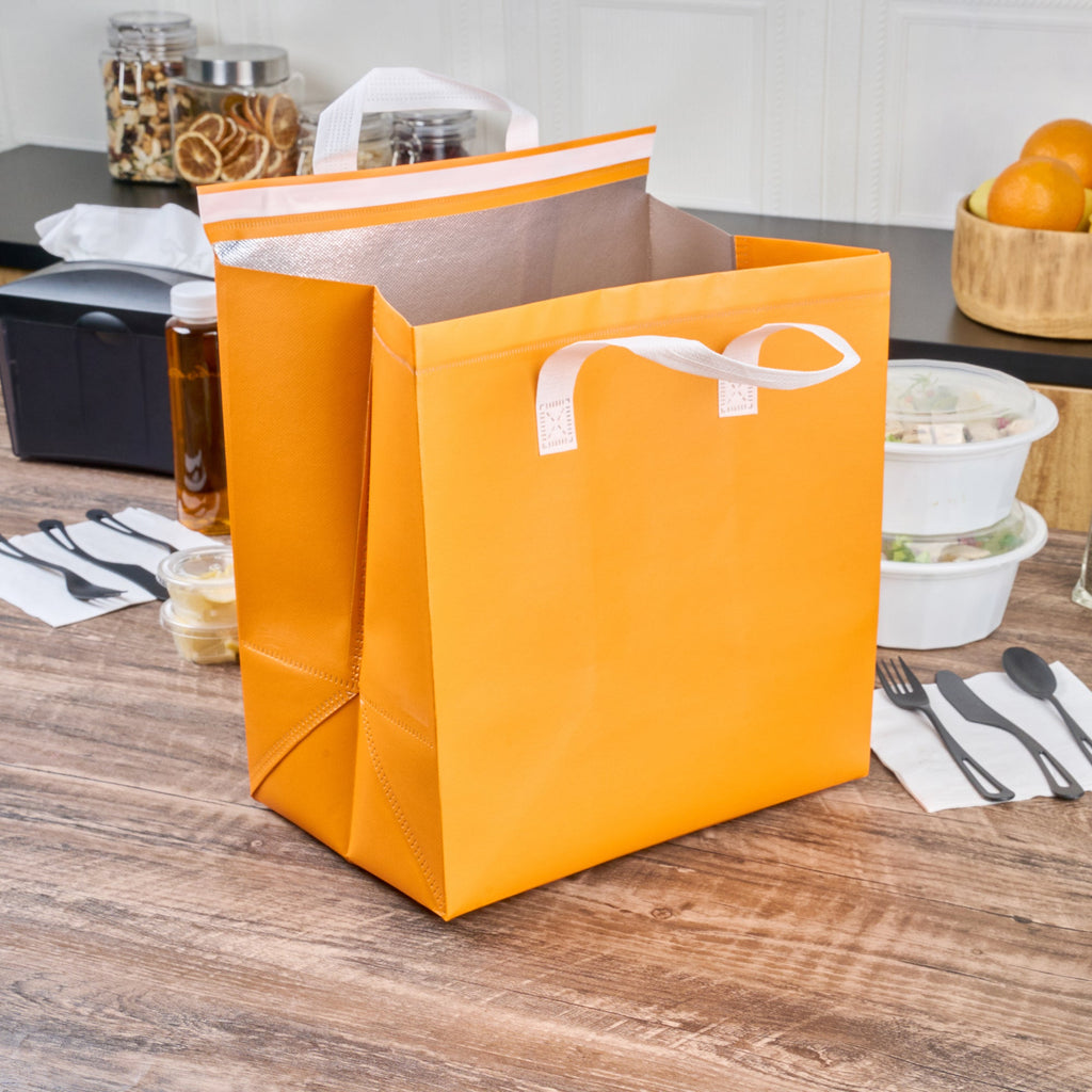 Bag Tek Orange Insulated Take Out Bag - Tamper-Evident - 11 3/4" x 7 3/4" x 12 1/2" - 100 count box