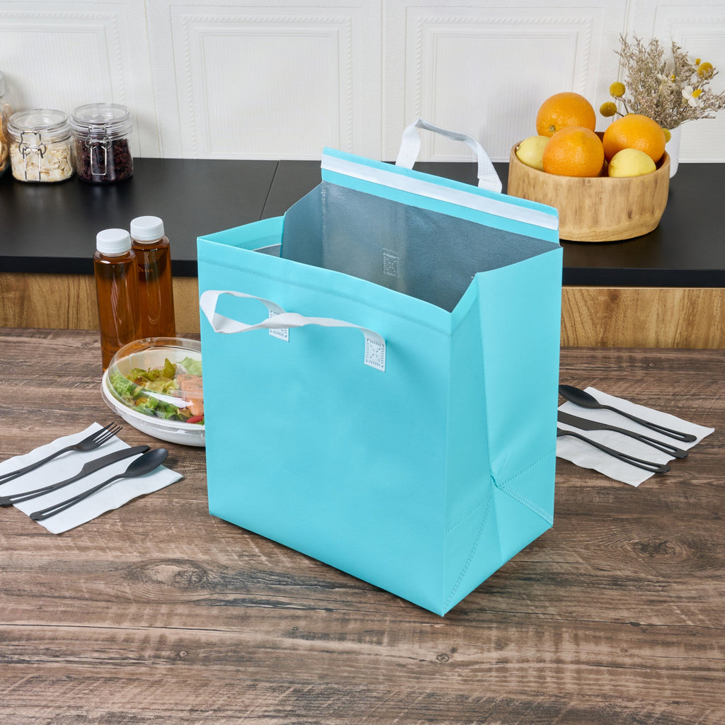 Bag Tek Teal Insulated Take Out Bag - Tamper-Evident - 11 3/4" x 7 3/4" x 12 1/2" - 100 count box
