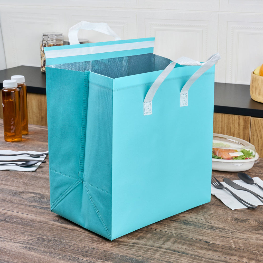 Bag Tek Teal Insulated Take Out Bag - Tamper-Evident - 11 3/4" x 7 3/4" x 12 1/2" - 100 count box