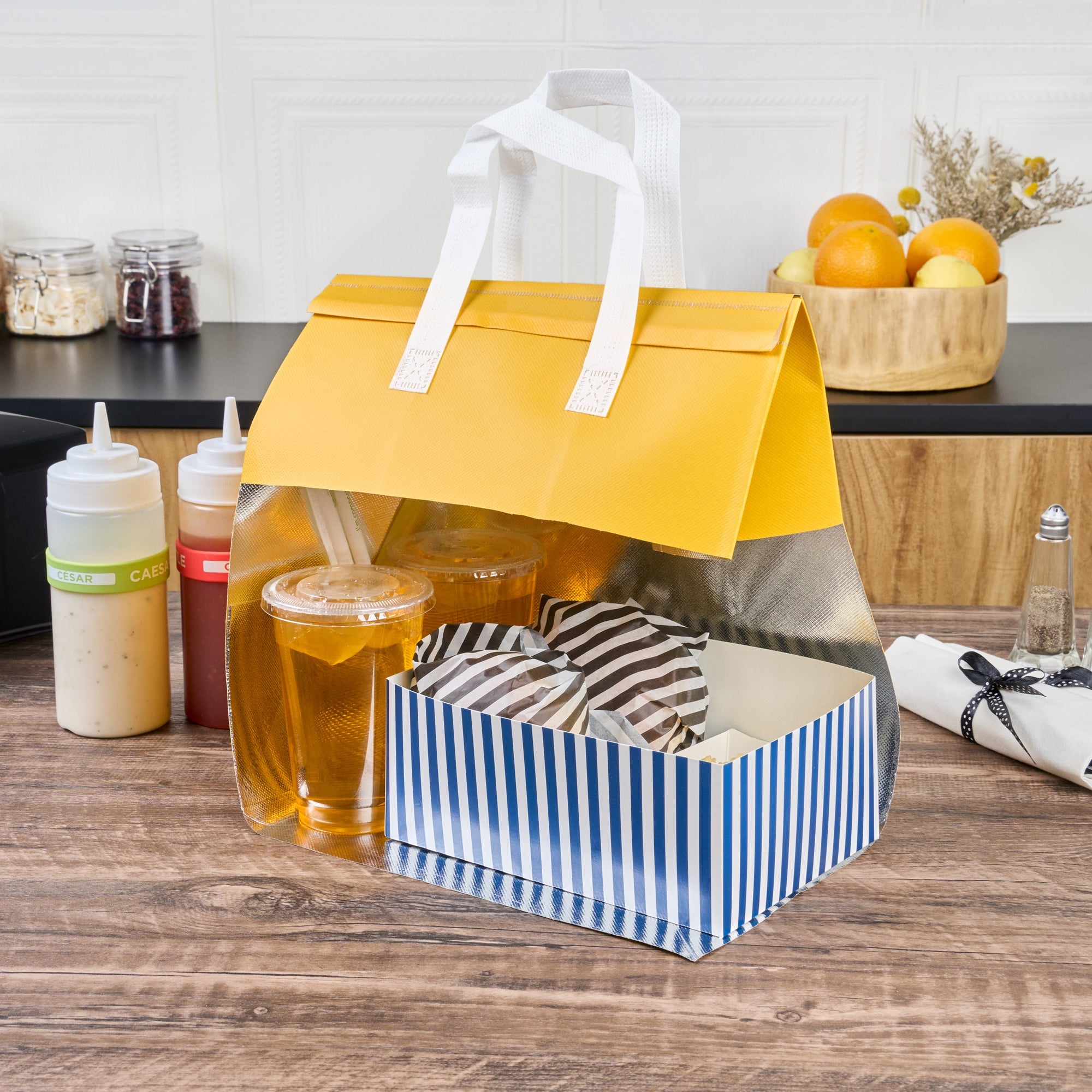 Bag Tek Yellow Insulated Take Out Bag - Tamper-Evident - 11 3/4" x 7 3/4" x 12 1/2" - 100 count box
