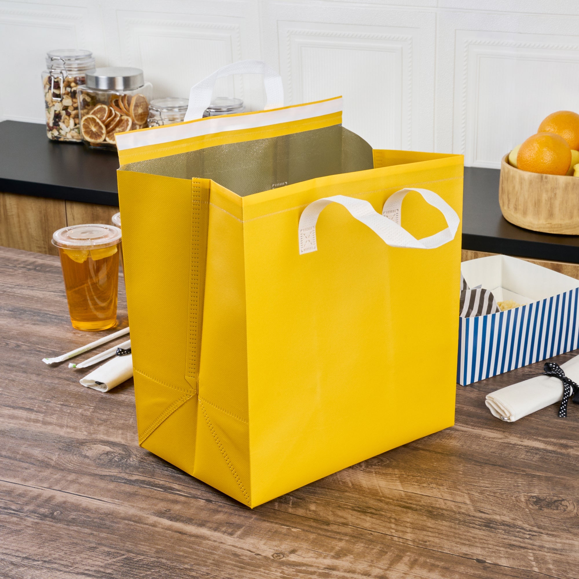 Bag Tek Yellow Insulated Take Out Bag - Tamper-Evident - 11 3/4" x 7 3/4" x 12 1/2" - 100 count box