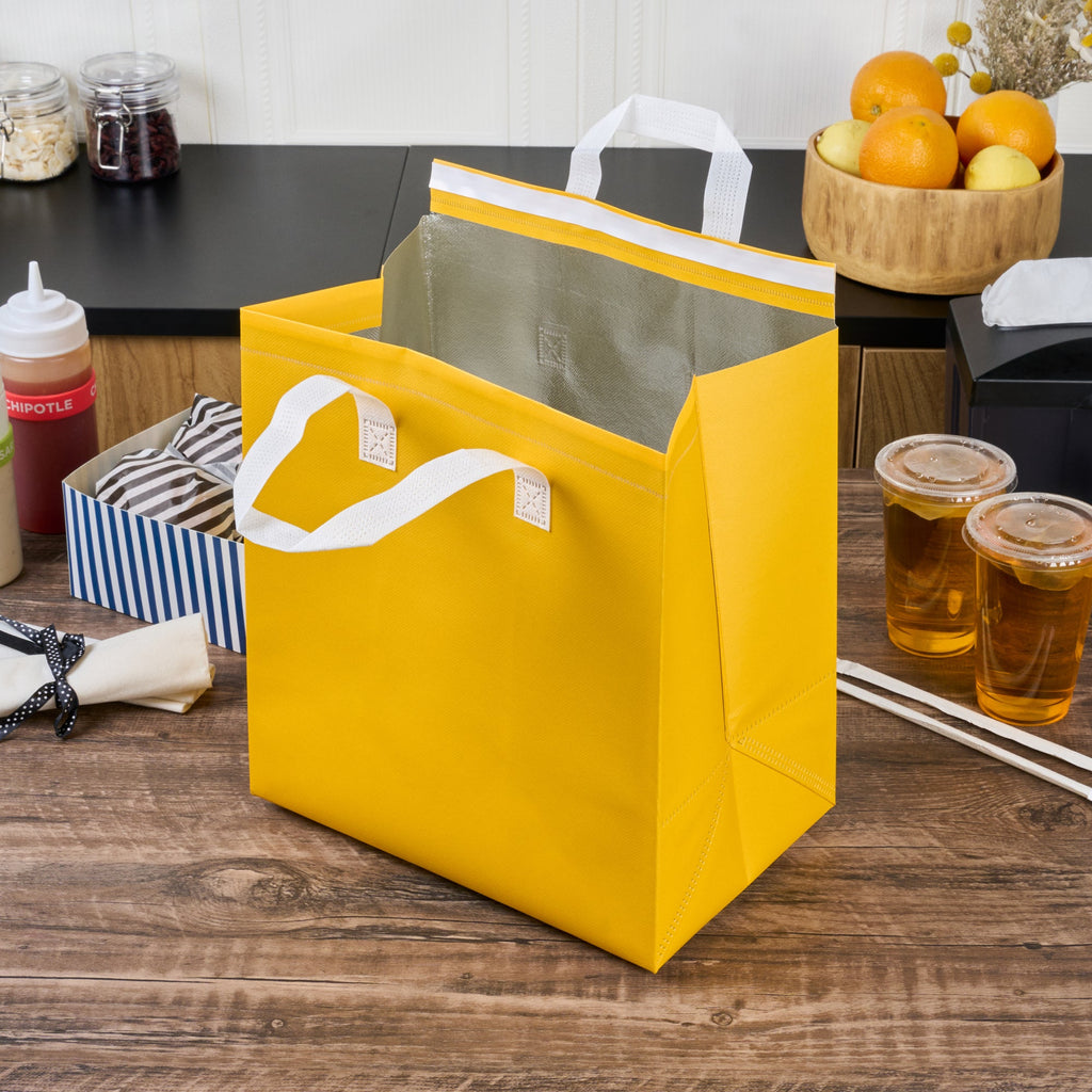 Bag Tek Yellow Insulated Take Out Bag - Tamper-Evident - 11 3/4" x 7 3/4" x 12 1/2" - 100 count box