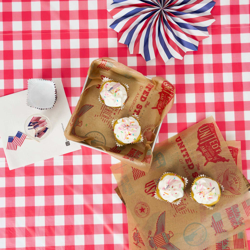 Panificio 4 oz Petal Paper Baking Cup - American Flag, Ridged, Greaseproof - 2 1/4" x 2 1/4" x 1 1/2" - 200 count box