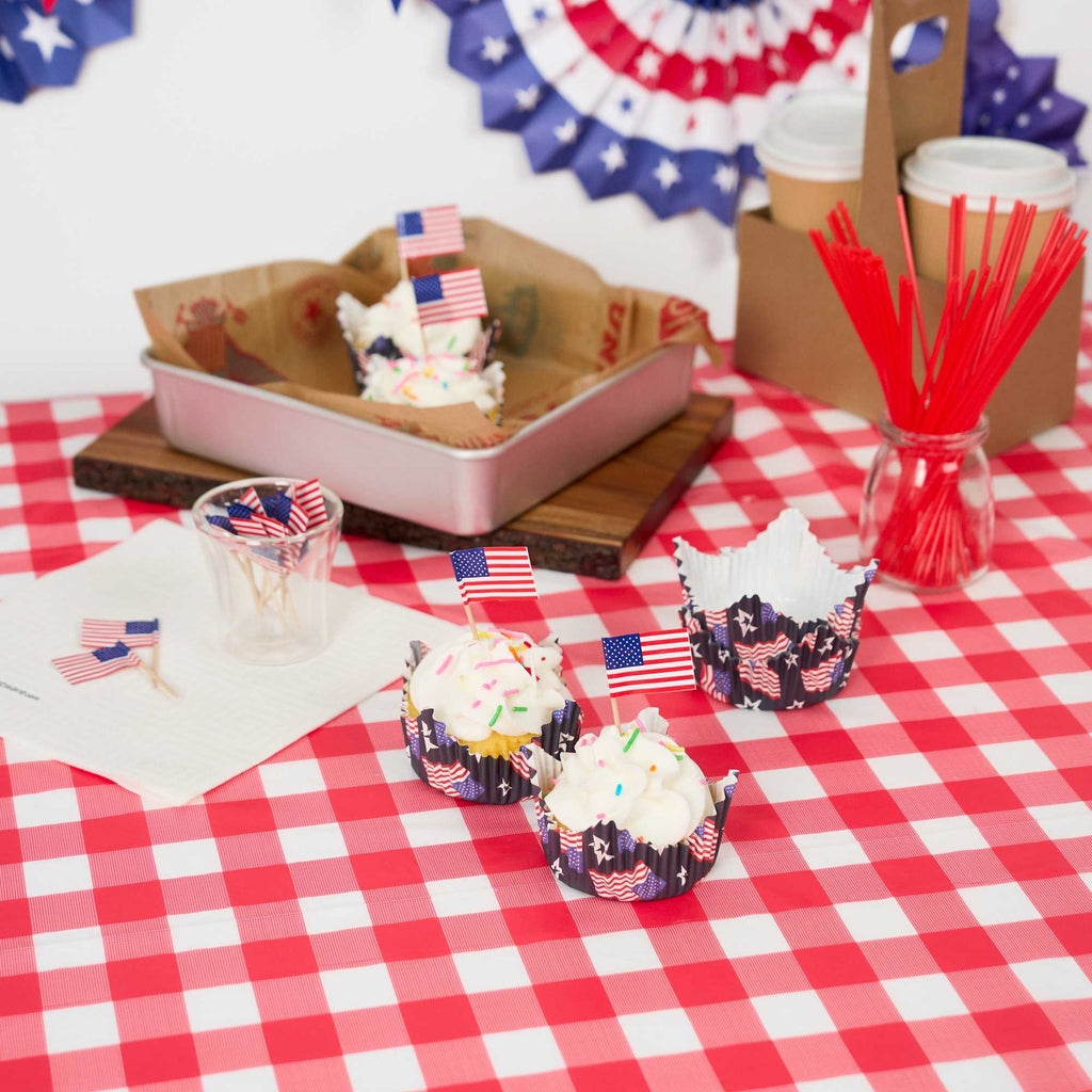 Panificio 4 oz Petal Paper Baking Cup - American Flag, Ridged, Greaseproof - 2 1/4" x 2 1/4" x 1 1/2" - 200 count box