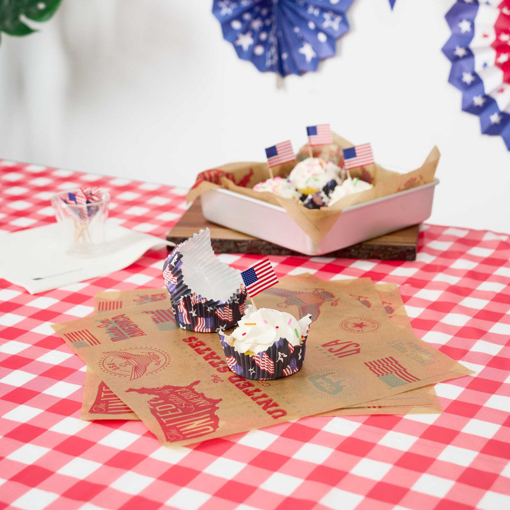 Panificio 4 oz Petal Paper Baking Cup - American Flag, Ridged, Greaseproof - 2 1/4" x 2 1/4" x 1 1/2" - 4000 count box