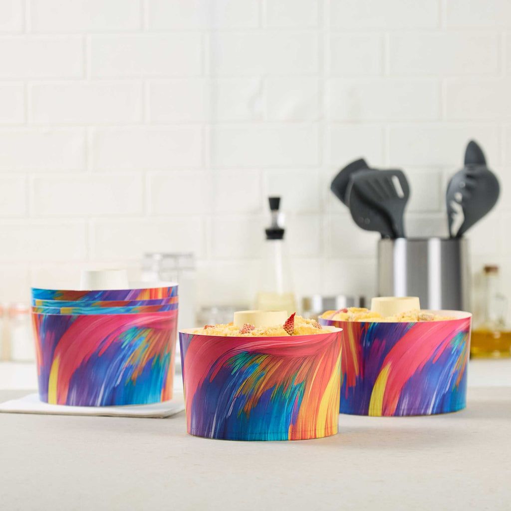 Panificio 53 oz Paper Angel Food Tube Pan - Colorful Abstract Waves, Greaseproof - 5 3/4" x 5 3/4" x 3 3/4" - 100 count box