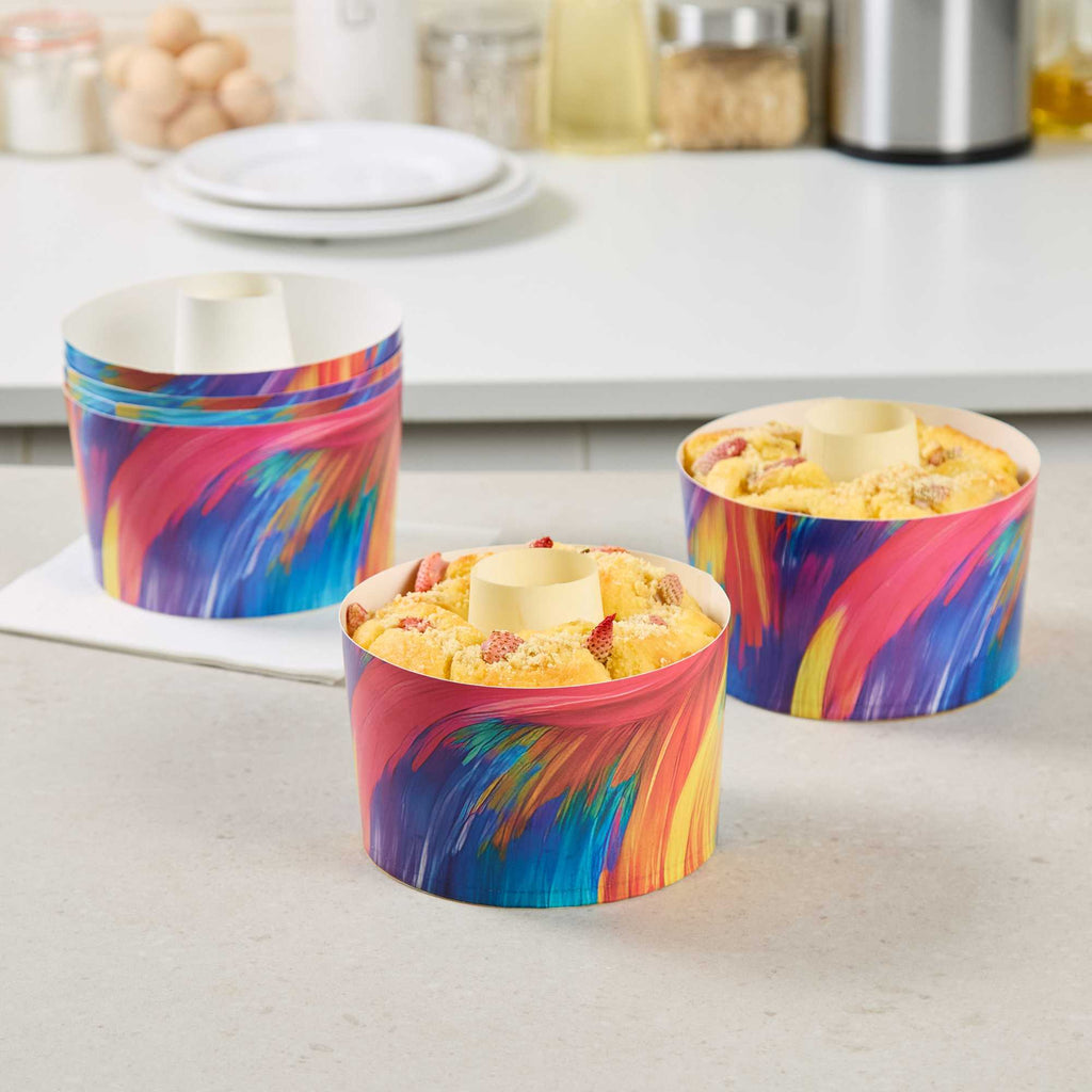 Panificio 53 oz Paper Angel Food Tube Pan - Colorful Abstract Waves, Greaseproof - 5 3/4" x 5 3/4" x 3 3/4" - 400 count box