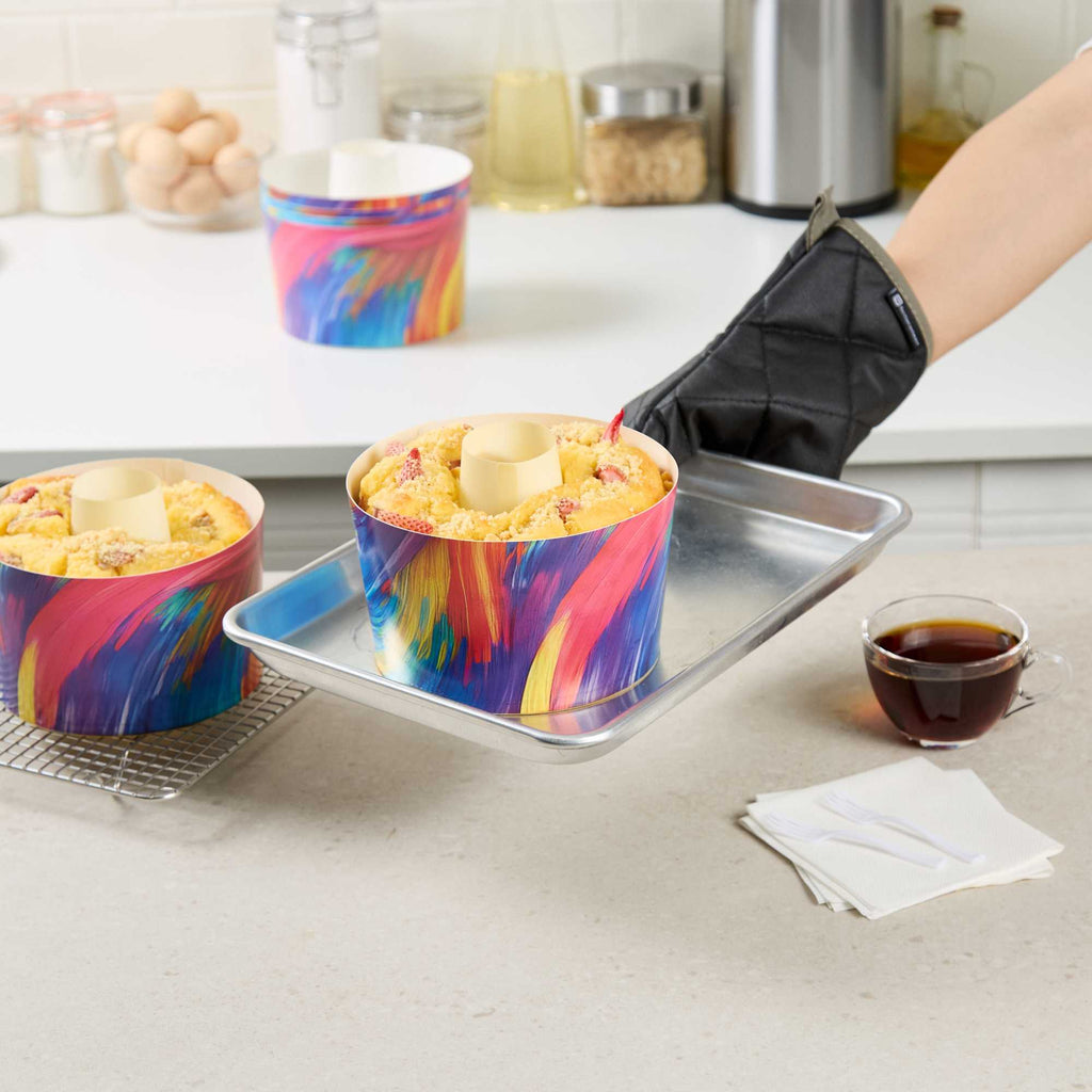 Panificio 53 oz Paper Angel Food Tube Pan - Colorful Abstract Waves, Greaseproof - 5 3/4" x 5 3/4" x 3 3/4" - 400 count box