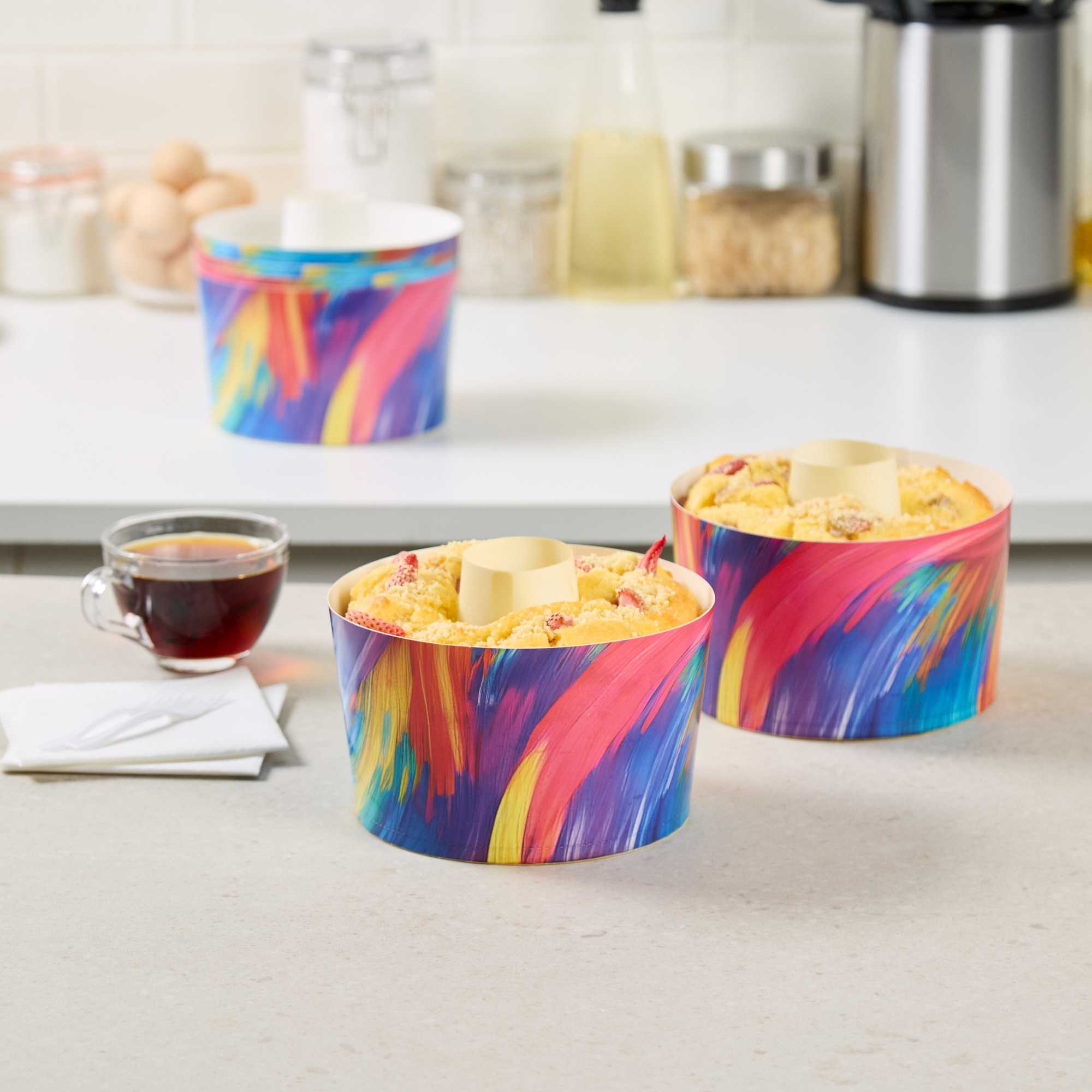 Panificio 53 oz Paper Angel Food Tube Pan - Colorful Abstract Waves, Greaseproof - 5 3/4" x 5 3/4" x 3 3/4" - 400 count box