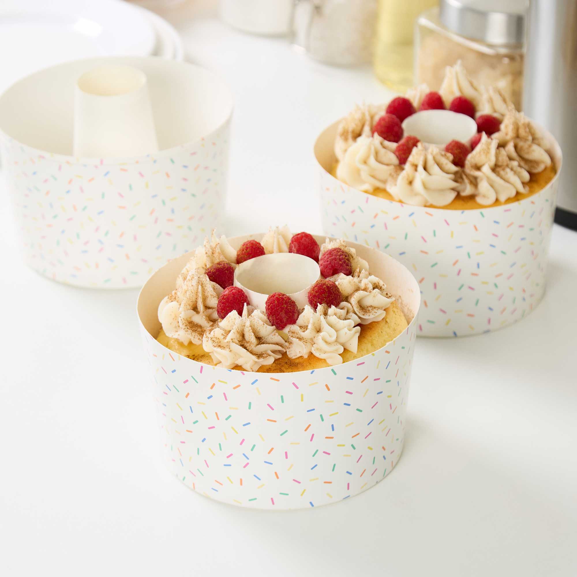 Panificio 53 oz Paper Angel Food Tube Pan - Colorful Confetti, Greaseproof - 5 3/4" x 5 3/4" x 3 3/4" - 400 count box