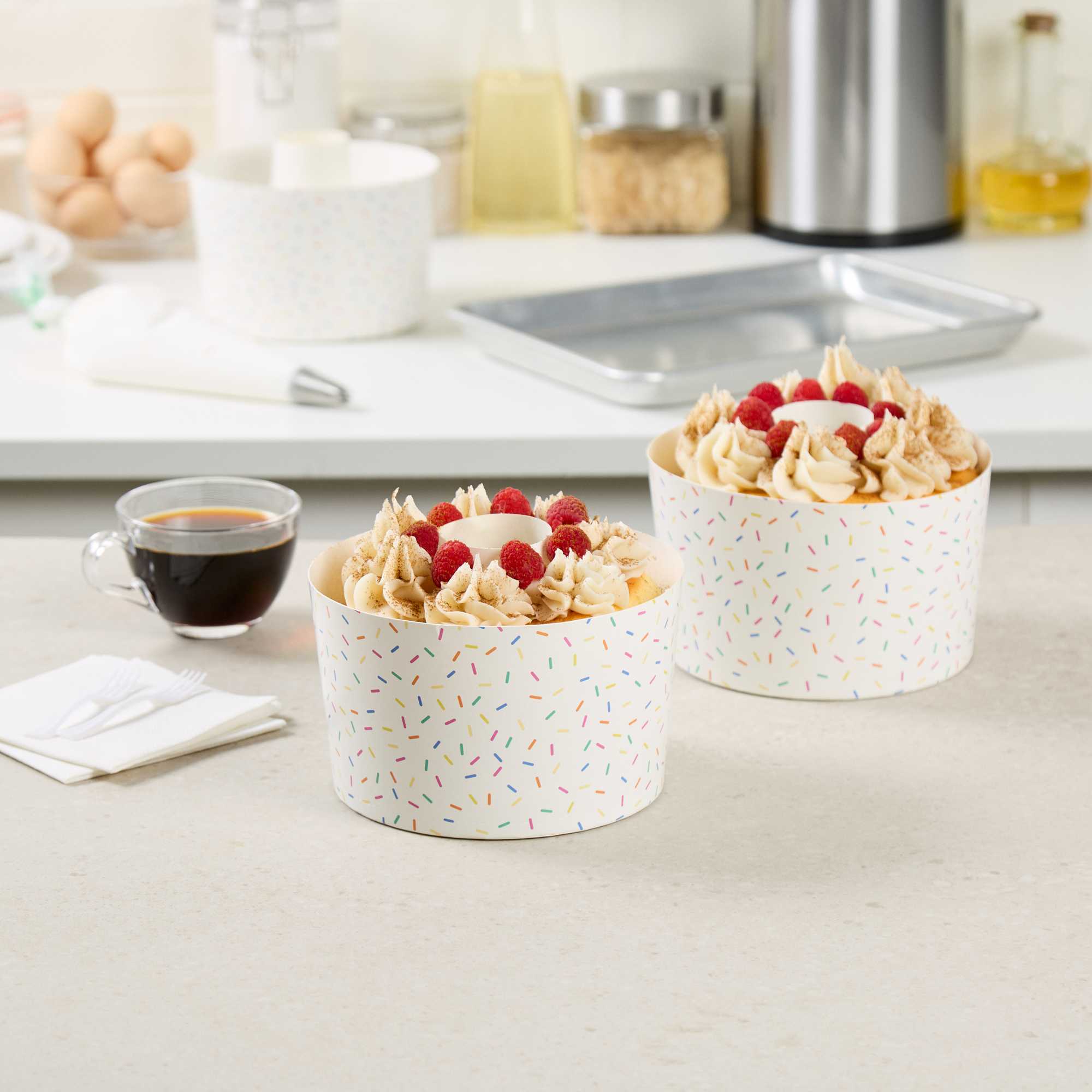 Panificio 53 oz Paper Angel Food Tube Pan - Colorful Confetti, Greaseproof - 5 3/4" x 5 3/4" x 3 3/4" - 400 count box