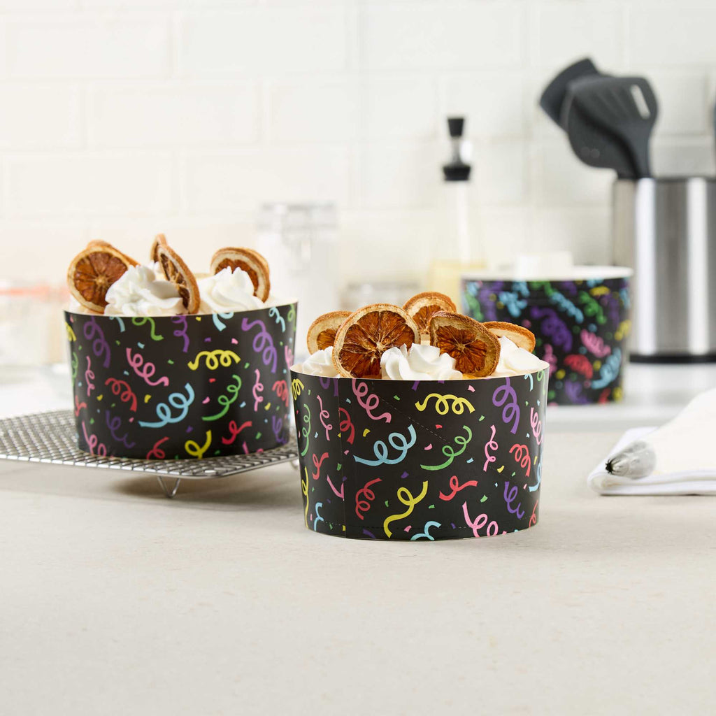 Panificio 53 oz Paper Angel Food Tube Pan - Colorful Streamers, Greaseproof - 5 3/4" x 5 3/4" x 3 3/4" - 400 count box