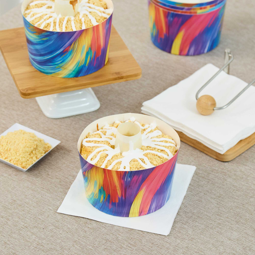 Panificio 38 oz Paper Angel Food Tube Pan - Colorful Abstract Waves, Greaseproof - 5" x 5" x 3 3/4" - 100 count box
