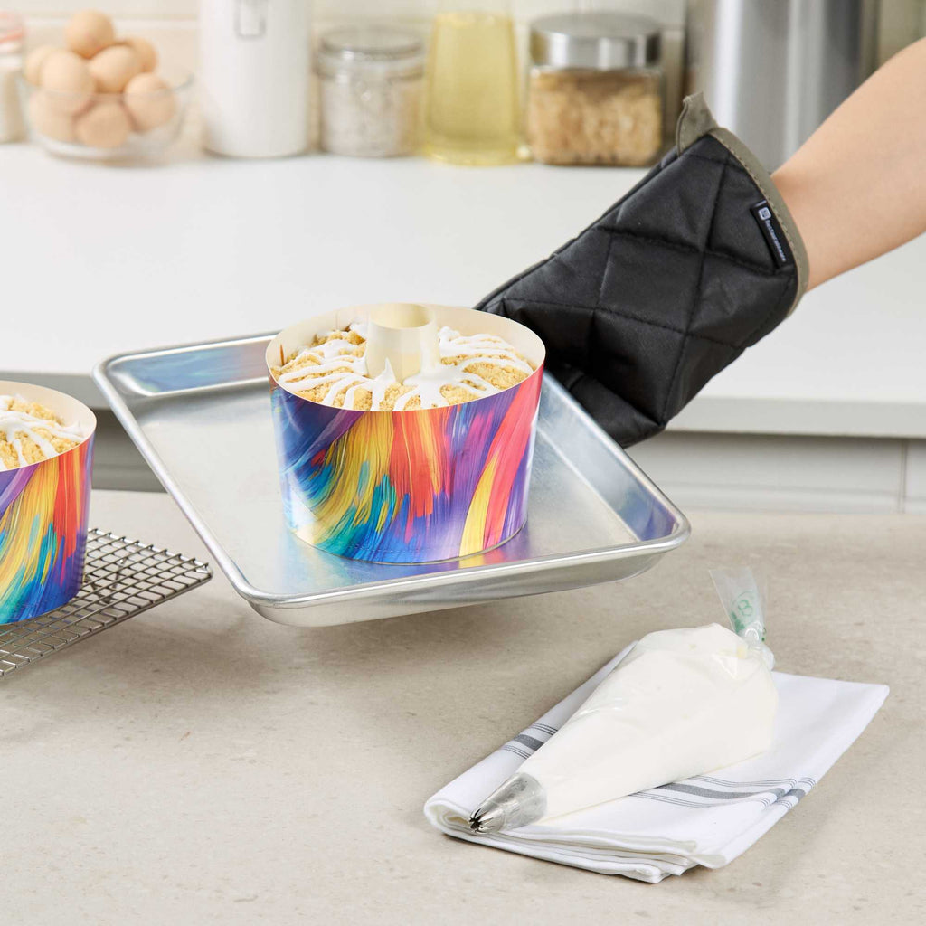 Panificio 38 oz Paper Angel Food Tube Pan - Colorful Abstract Waves, Greaseproof - 5" x 5" x 3 3/4" - 600 count box
