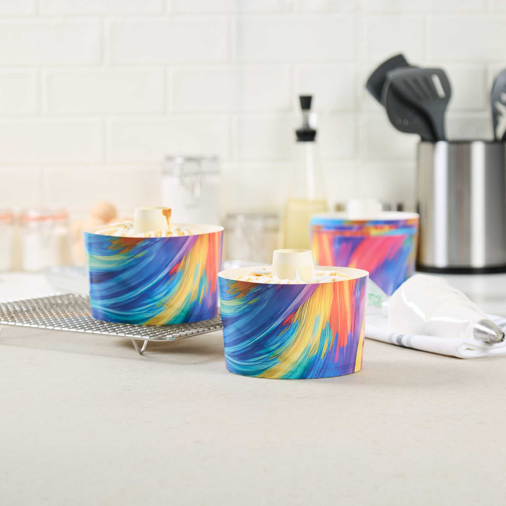 Panificio 38 oz Paper Angel Food Tube Pan - Colorful Abstract Waves, Greaseproof - 5" x 5" x 3 3/4" - 600 count box