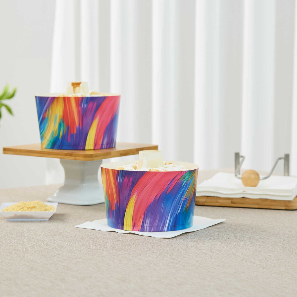 Panificio 38 oz Paper Angel Food Tube Pan - Colorful Abstract Waves, Greaseproof - 5" x 5" x 3 3/4" - 600 count box