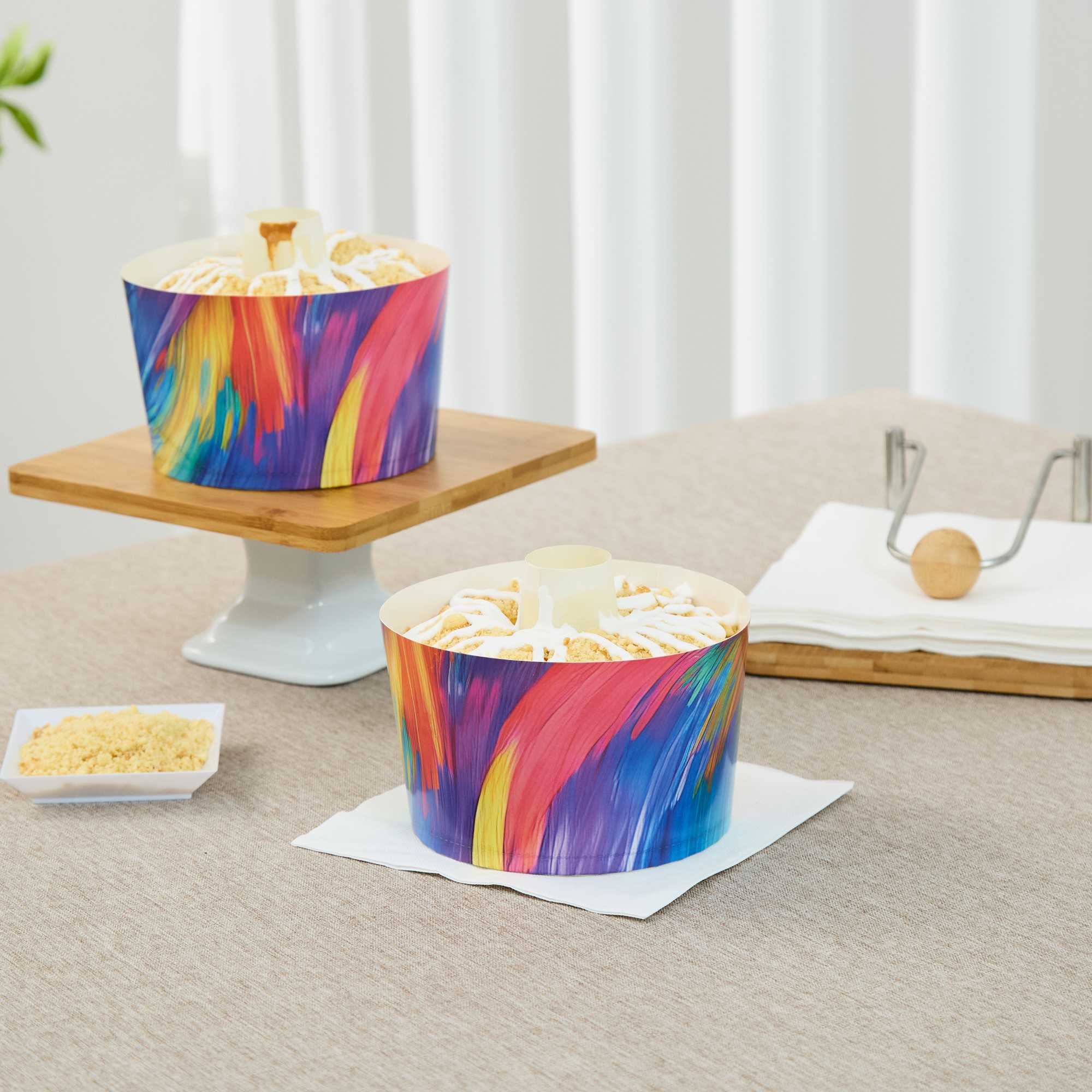 Panificio 38 oz Paper Angel Food Tube Pan - Colorful Abstract Waves, Greaseproof - 5" x 5" x 3 3/4" - 600 count box
