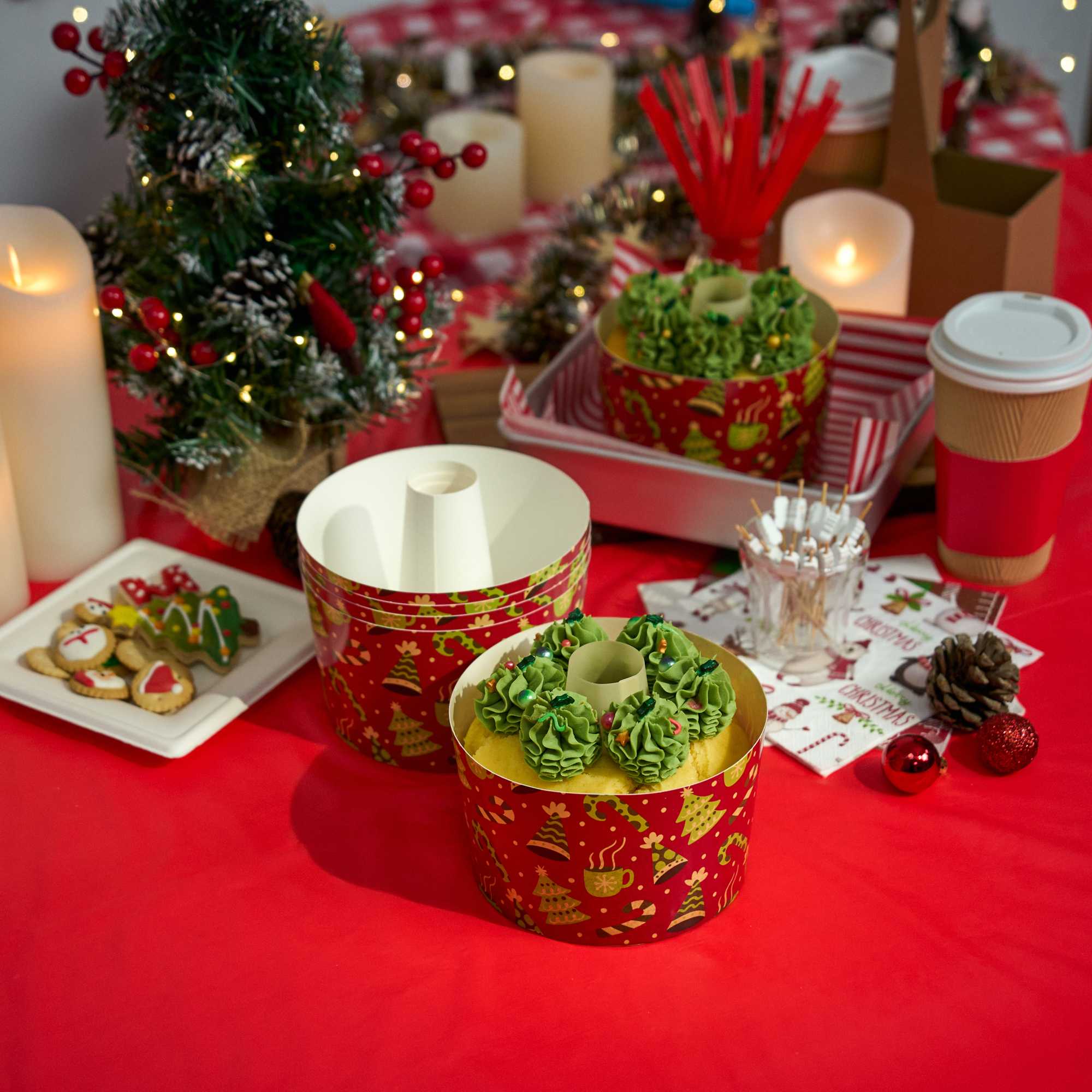 Panificio 38 oz Paper Angel Food Tube Pan - Christmas, Greaseproof - 5" x 5" x 3 3/4" - 100 count box