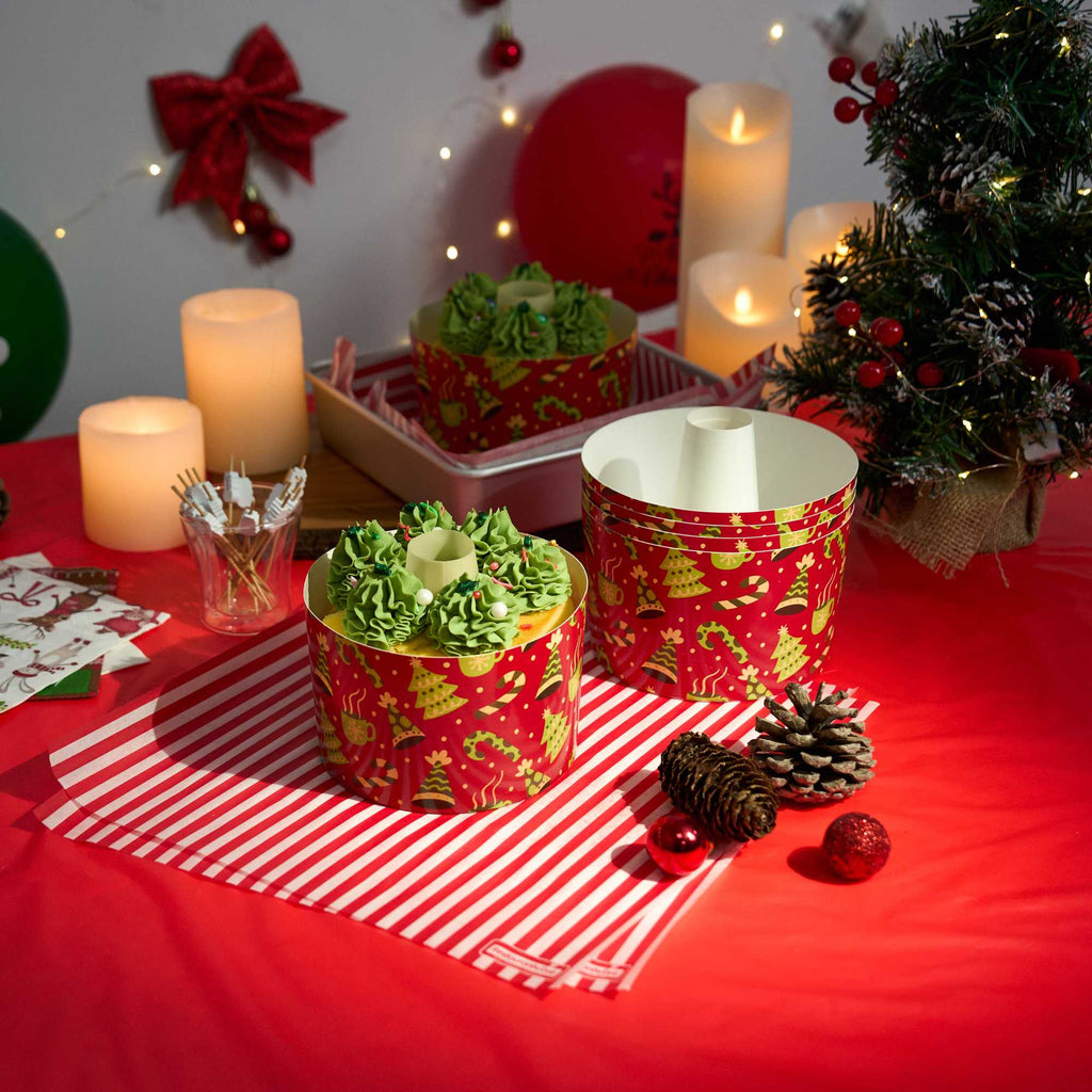 Panificio 38 oz Paper Angel Food Tube Pan - Christmas, Greaseproof - 5" x 5" x 3 3/4" - 600 count box