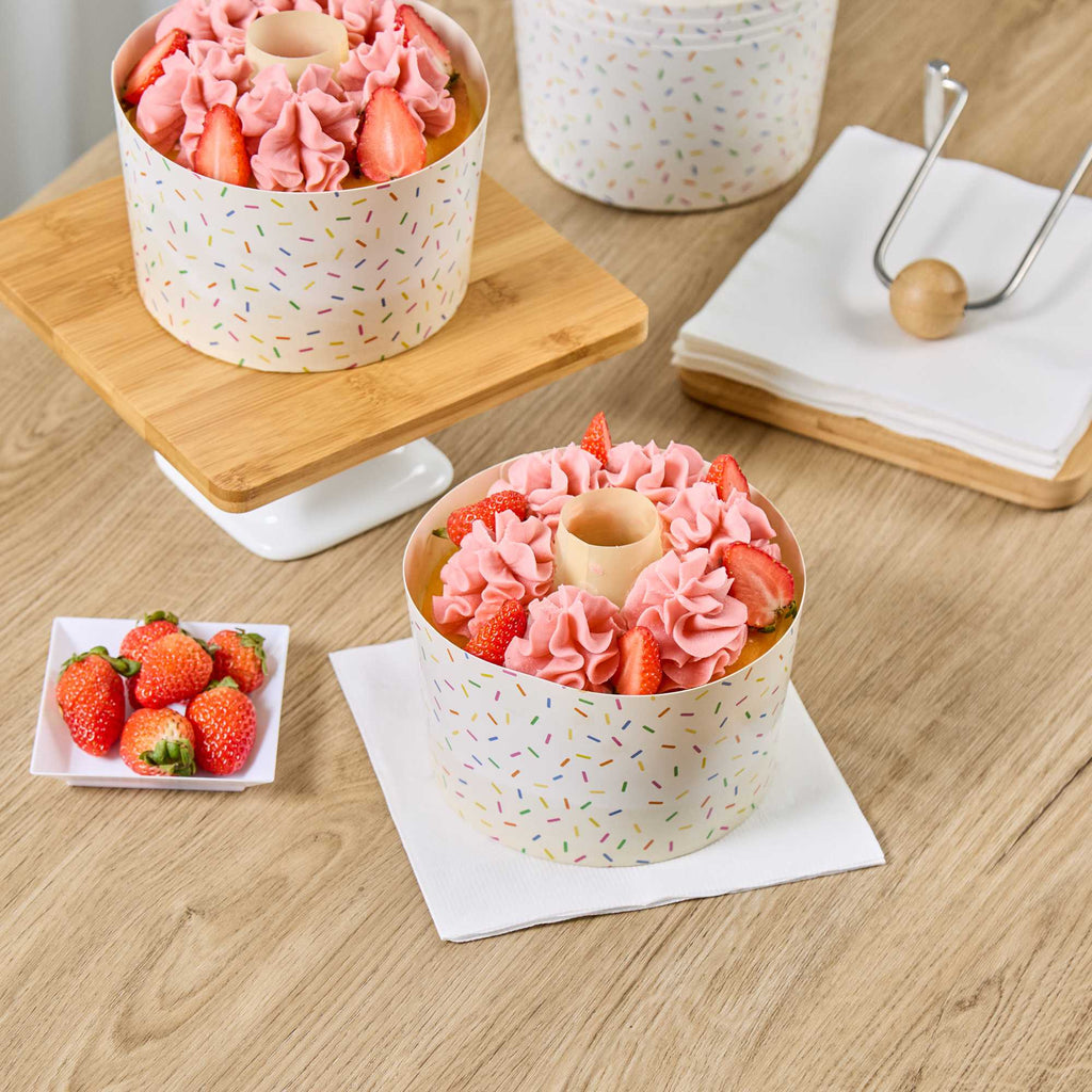 Panificio 38 oz Paper Angel Food Tube Pan - Colorful Confetti, Greaseproof - 5" x 5" x 3 3/4" - 100 count box