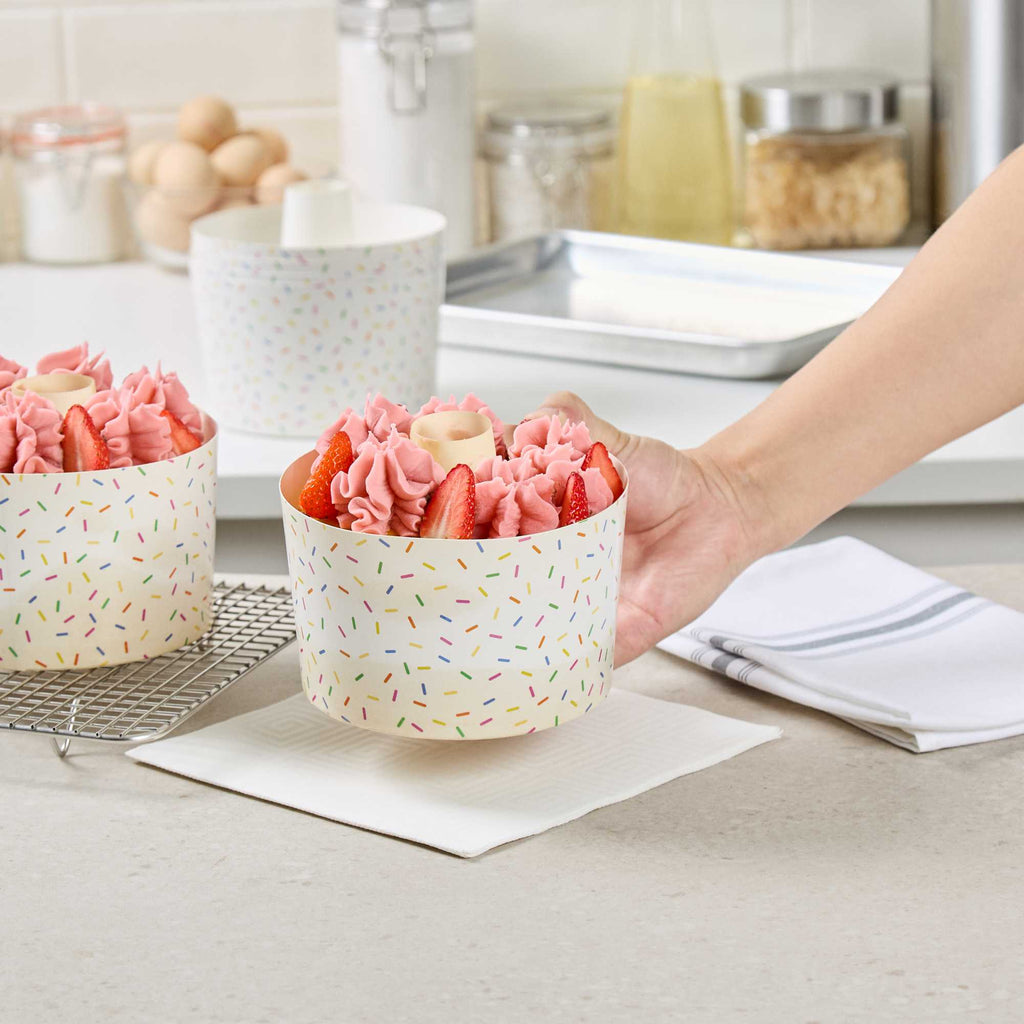 Panificio 38 oz Paper Angel Food Tube Pan - Colorful Confetti, Greaseproof - 5" x 5" x 3 3/4" - 100 count box