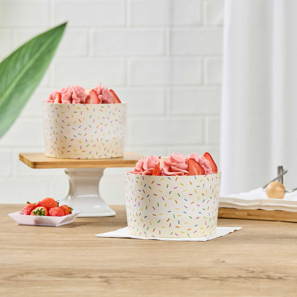 Panificio 38 oz Paper Angel Food Tube Pan - Colorful Confetti, Greaseproof - 5" x 5" x 3 3/4" - 100 count box