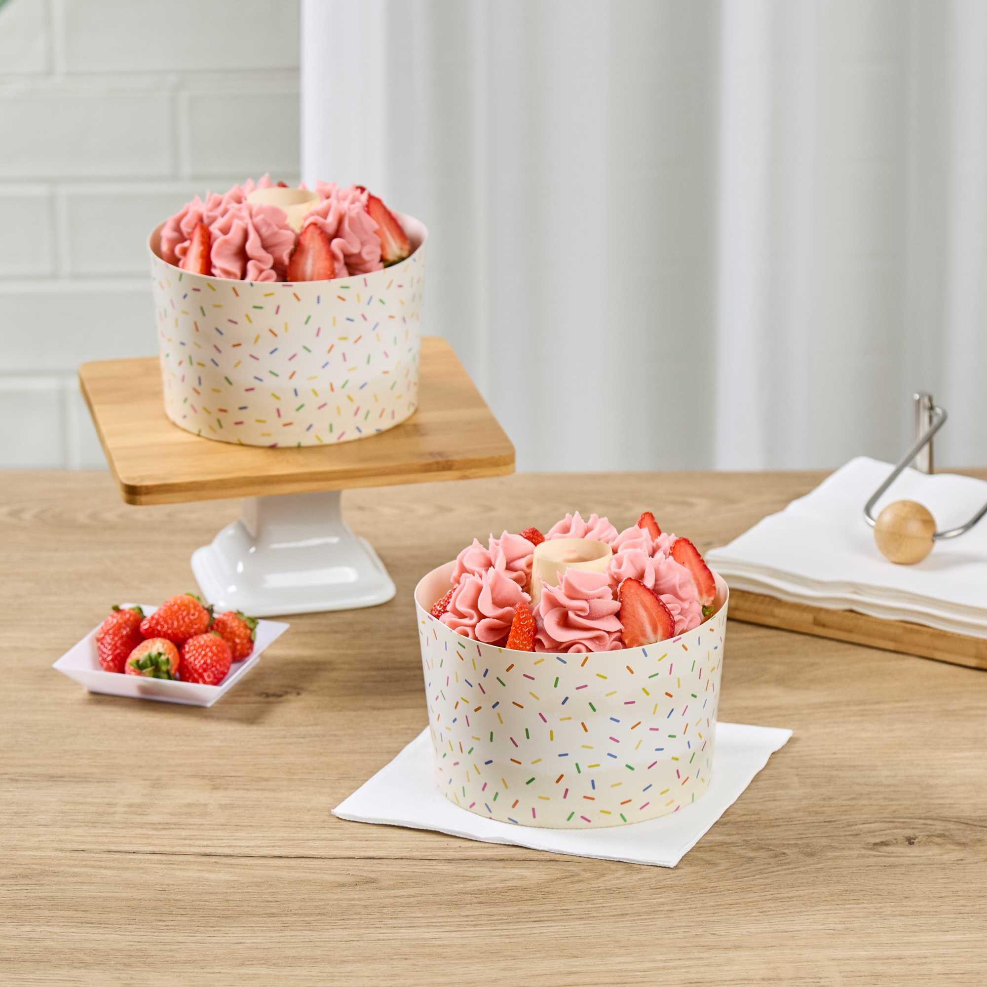 Panificio 38 oz Paper Angel Food Tube Pan - Colorful Confetti, Greaseproof - 5" x 5" x 3 3/4" - 100 count box