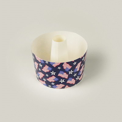 Panificio 38 oz Paper Angel Food Tube Pan - American Flag, Greaseproof - 5" x 5" x 3 3/4" - 600 count box