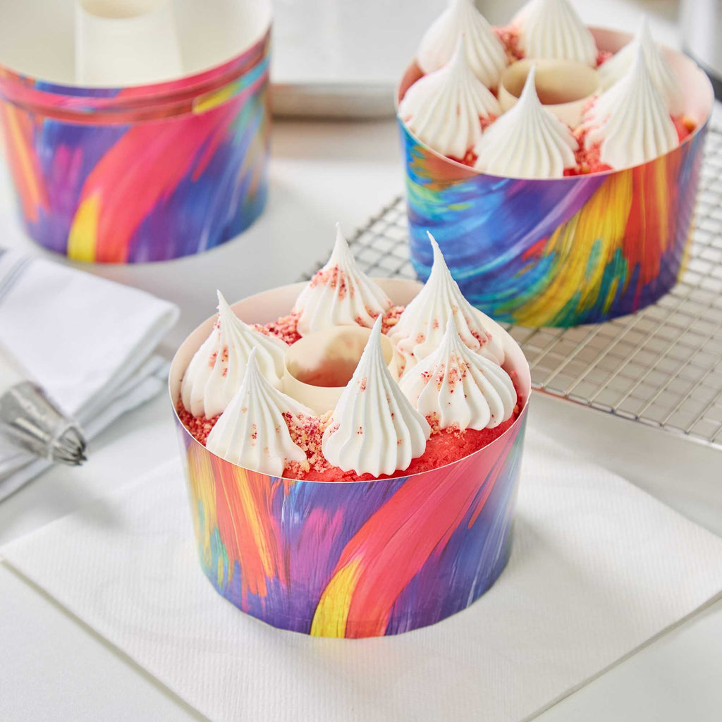 Panificio 22 oz Paper Angel Food Tube Pan - Colorful Abstract Waves, Greaseproof - 4 1/2" x 4 1/2" x 2 3/4" - 100 count box
