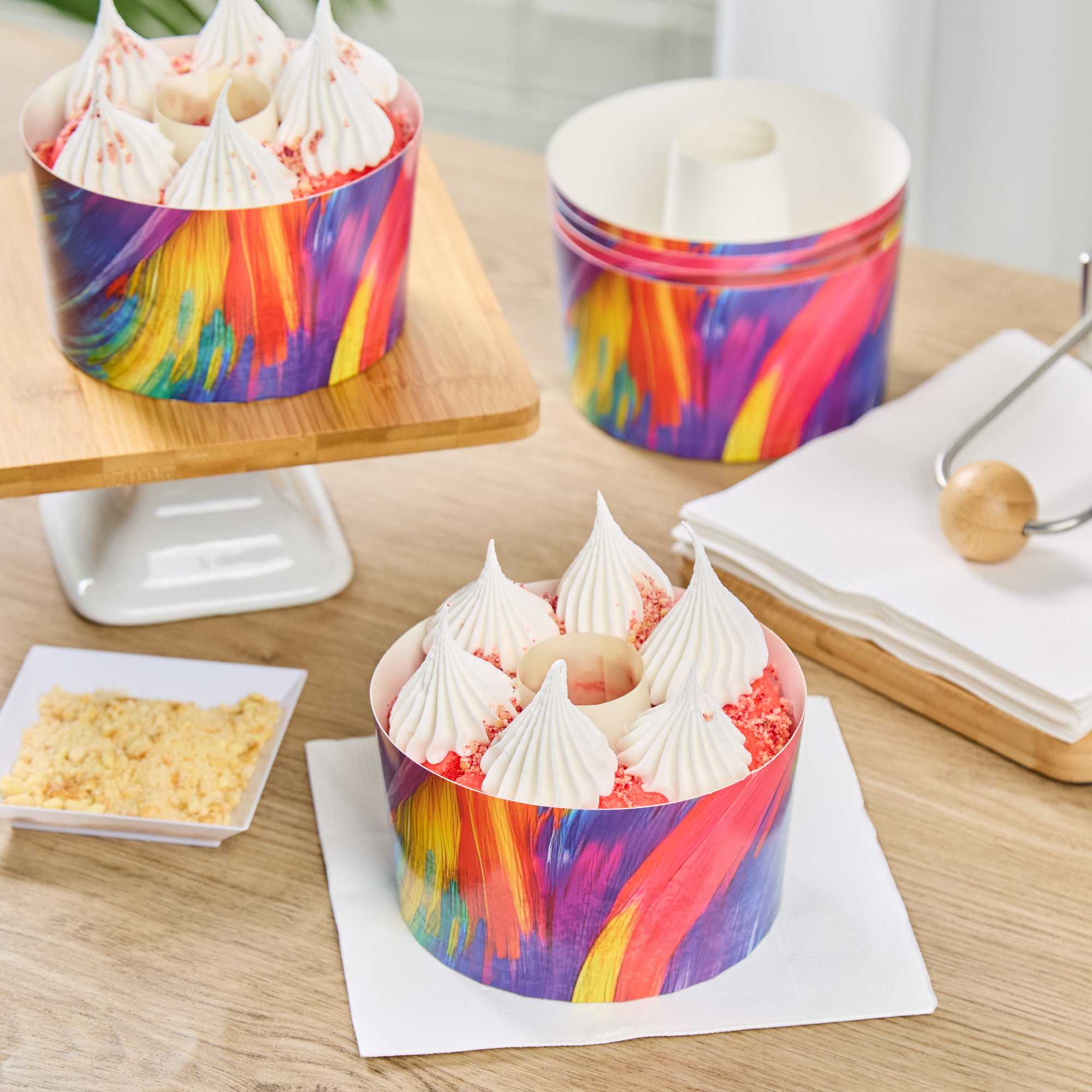 Panificio 22 oz Paper Angel Food Tube Pan - Colorful Abstract Waves, Greaseproof - 4 1/2" x 4 1/2" x 2 3/4" - 100 count box