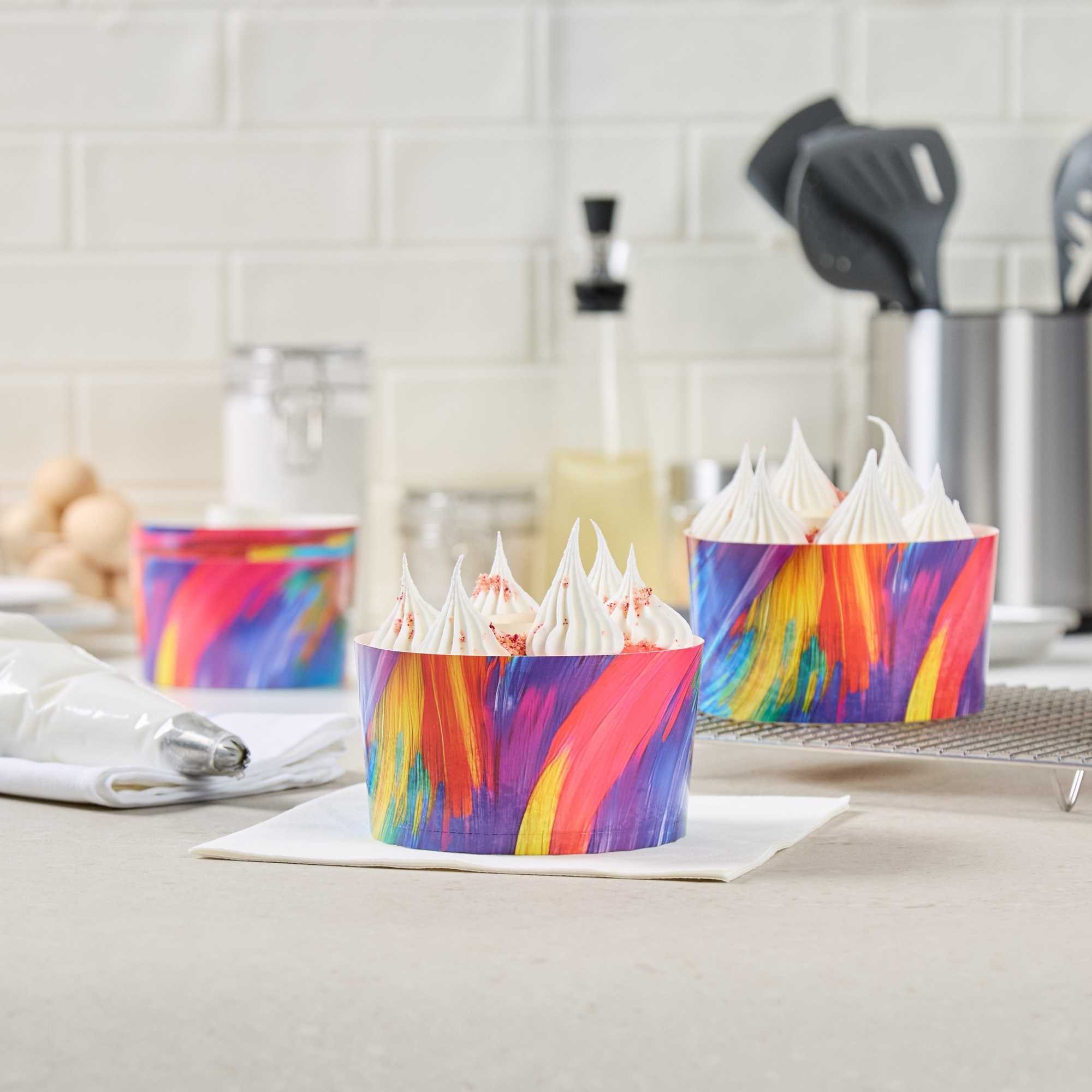 Panificio 22 oz Paper Angel Food Tube Pan - Colorful Abstract Waves, Greaseproof - 4 1/2" x 4 1/2" x 2 3/4" - 100 count box