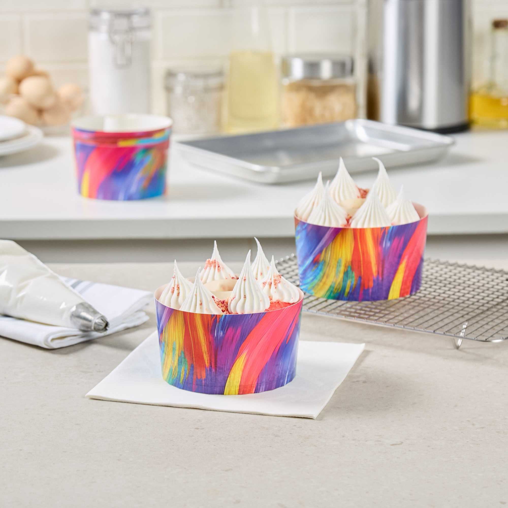 Panificio 22 oz Paper Angel Food Tube Pan - Colorful Abstract Waves, Greaseproof - 4 1/2" x 4 1/2" x 2 3/4" - 100 count box
