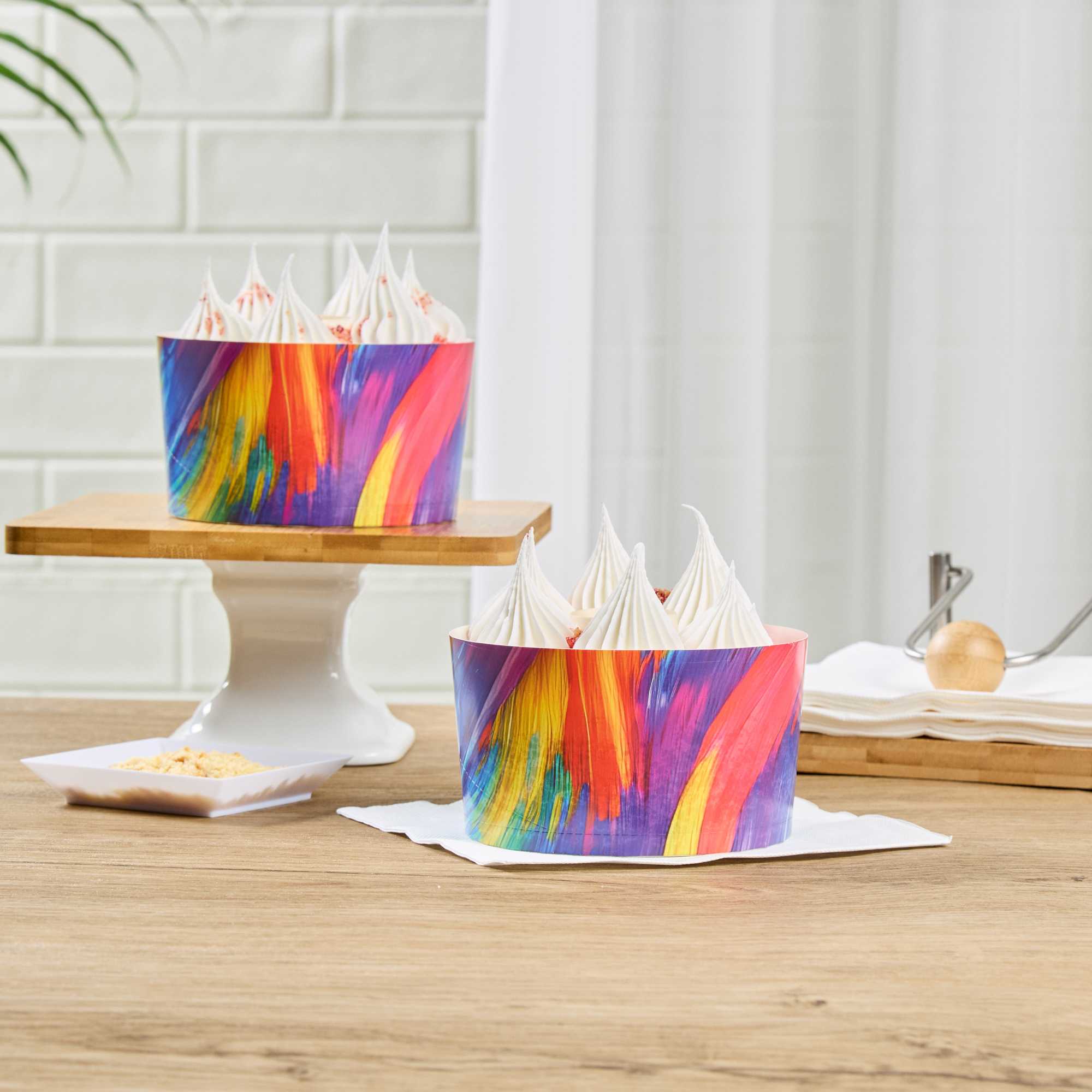 Panificio 22 oz Paper Angel Food Tube Pan - Colorful Abstract Waves, Greaseproof - 4 1/2" x 4 1/2" x 2 3/4" - 100 count box