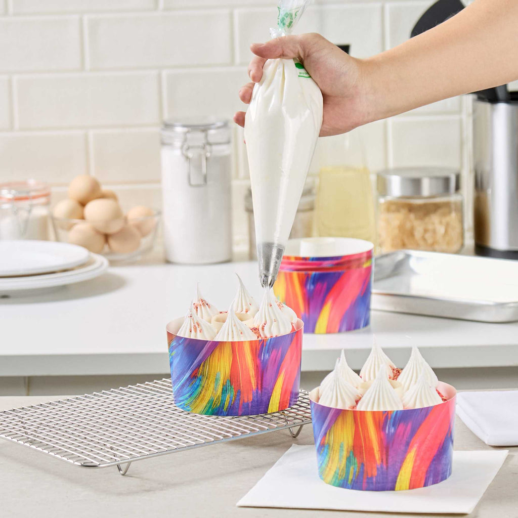 Panificio 22 oz Paper Angel Food Tube Pan - Colorful Abstract Waves, Greaseproof - 4 1/2" x 4 1/2" x 2 3/4" - 900 count box
