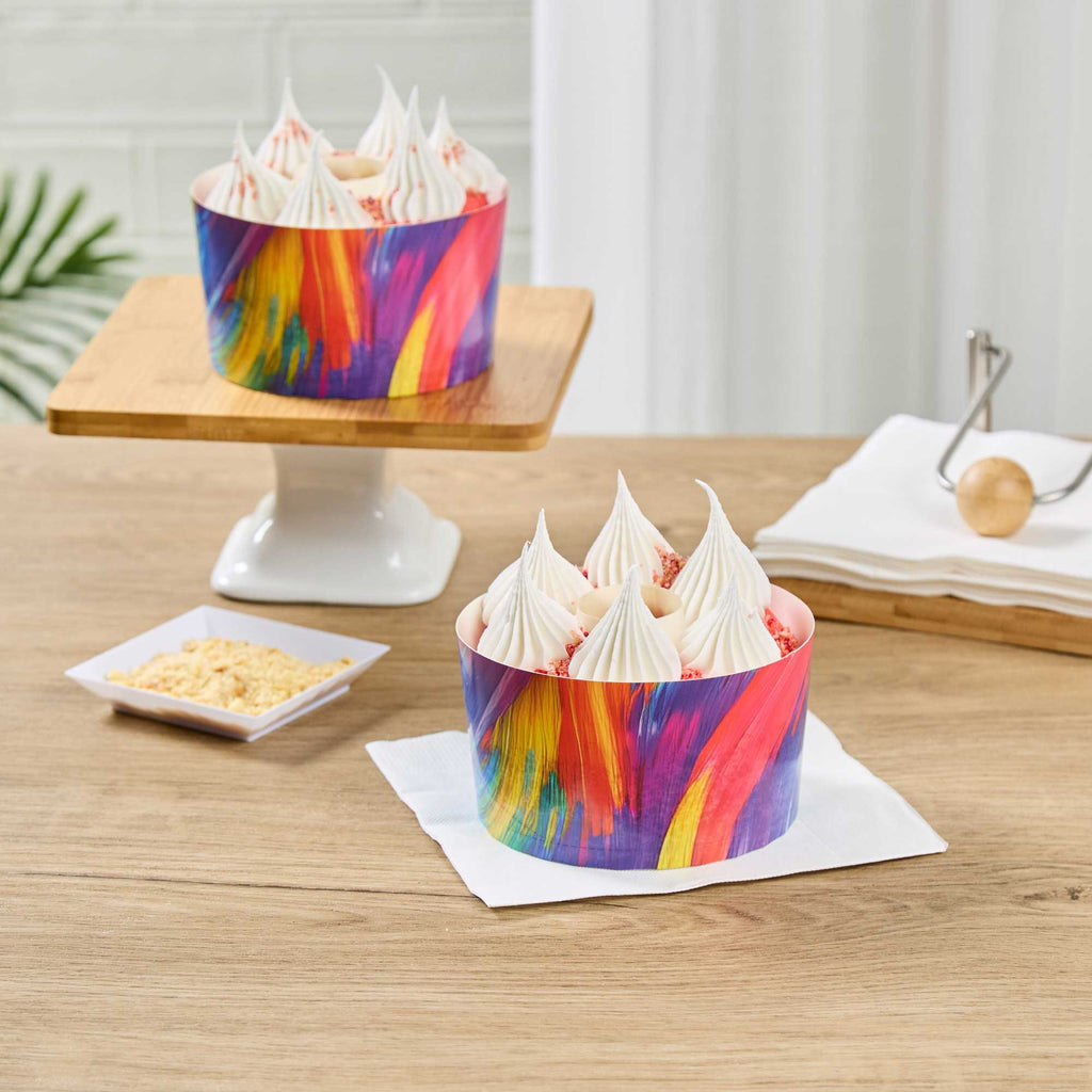 Panificio 22 oz Paper Angel Food Tube Pan - Colorful Abstract Waves, Greaseproof - 4 1/2" x 4 1/2" x 2 3/4" - 900 count box