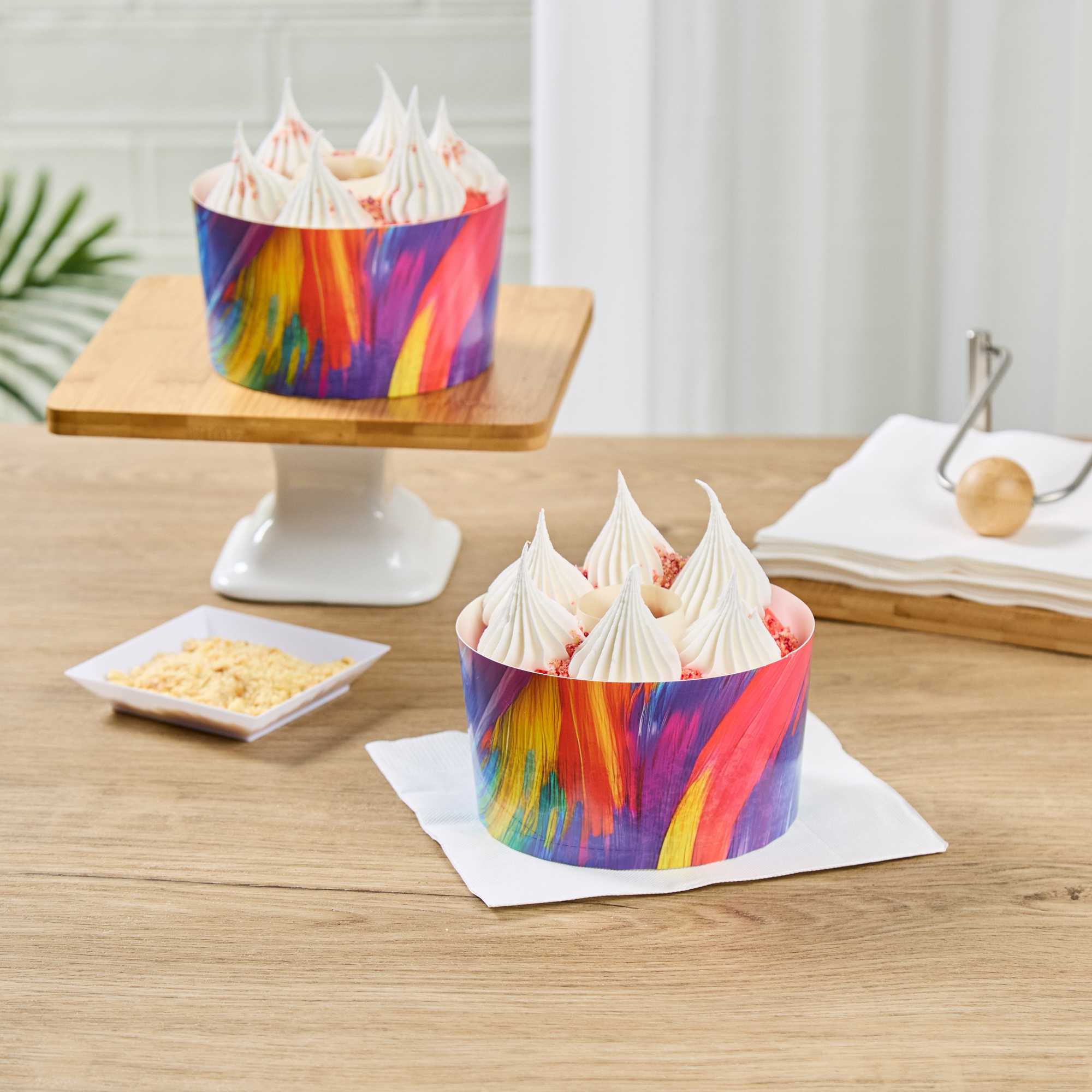 Panificio 22 oz Paper Angel Food Tube Pan - Colorful Abstract Waves, Greaseproof - 4 1/2" x 4 1/2" x 2 3/4" - 900 count box