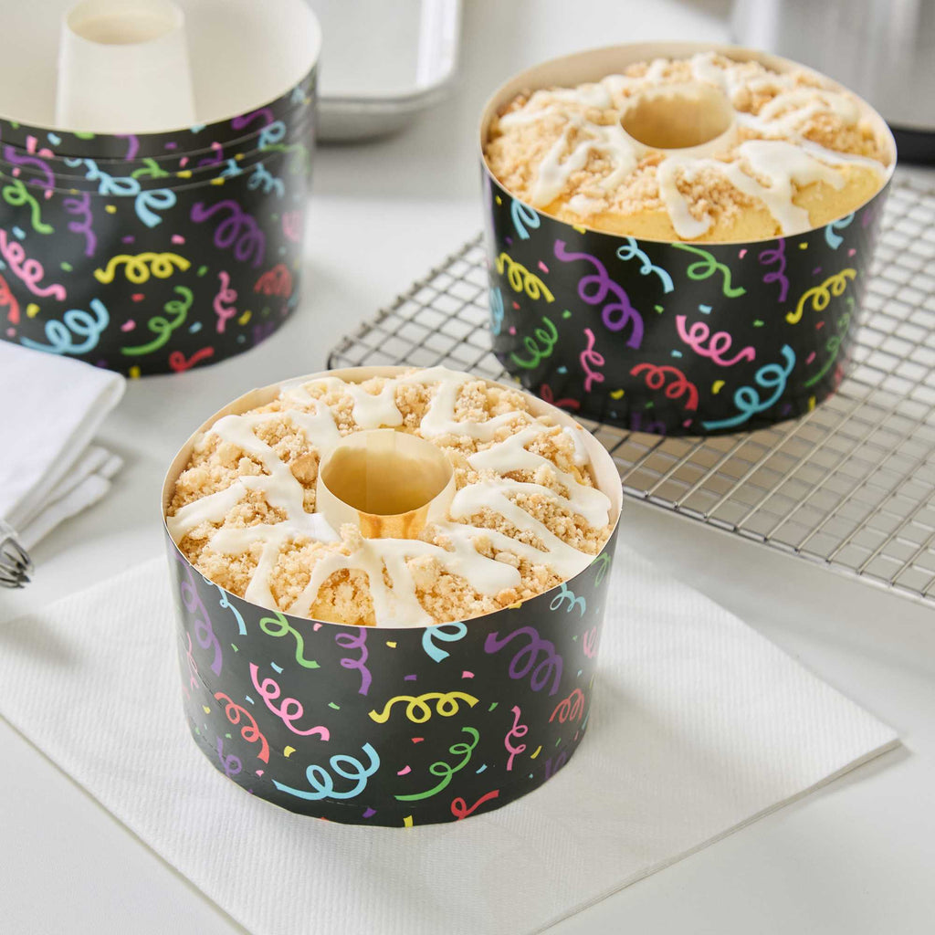 Panificio 22 oz Paper Angel Food Tube Pan - Colorful Streamers, Greaseproof - 4 1/2" x 4 1/2" x 2 3/4" - 100 count box