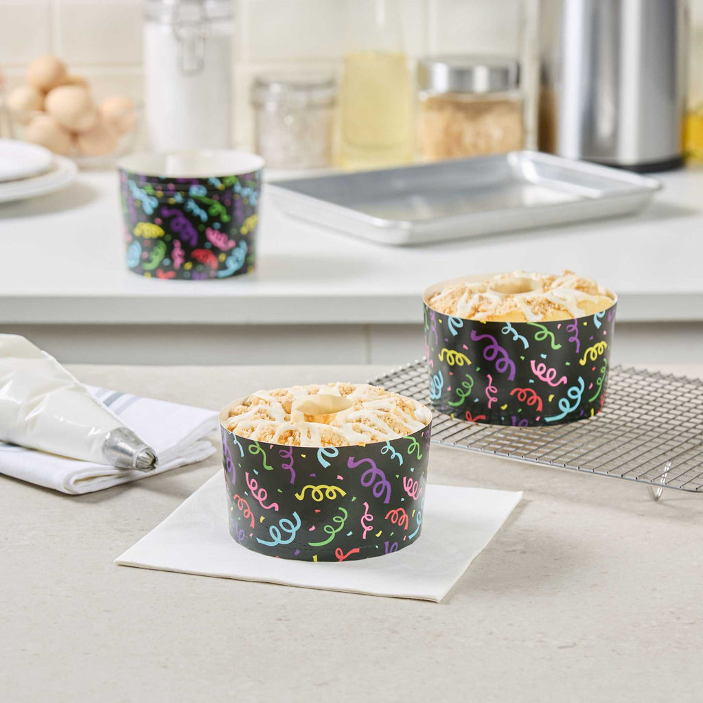 Panificio 22 oz Paper Angel Food Tube Pan - Colorful Streamers, Greaseproof - 4 1/2" x 4 1/2" x 2 3/4" - 900 count box