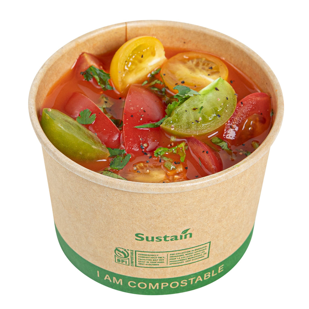 Sustain 8 oz Round Kraft Paper Soup Container - Compostable - 3 1/2" x 3 1/2" x 2 1/2" - 200 count box