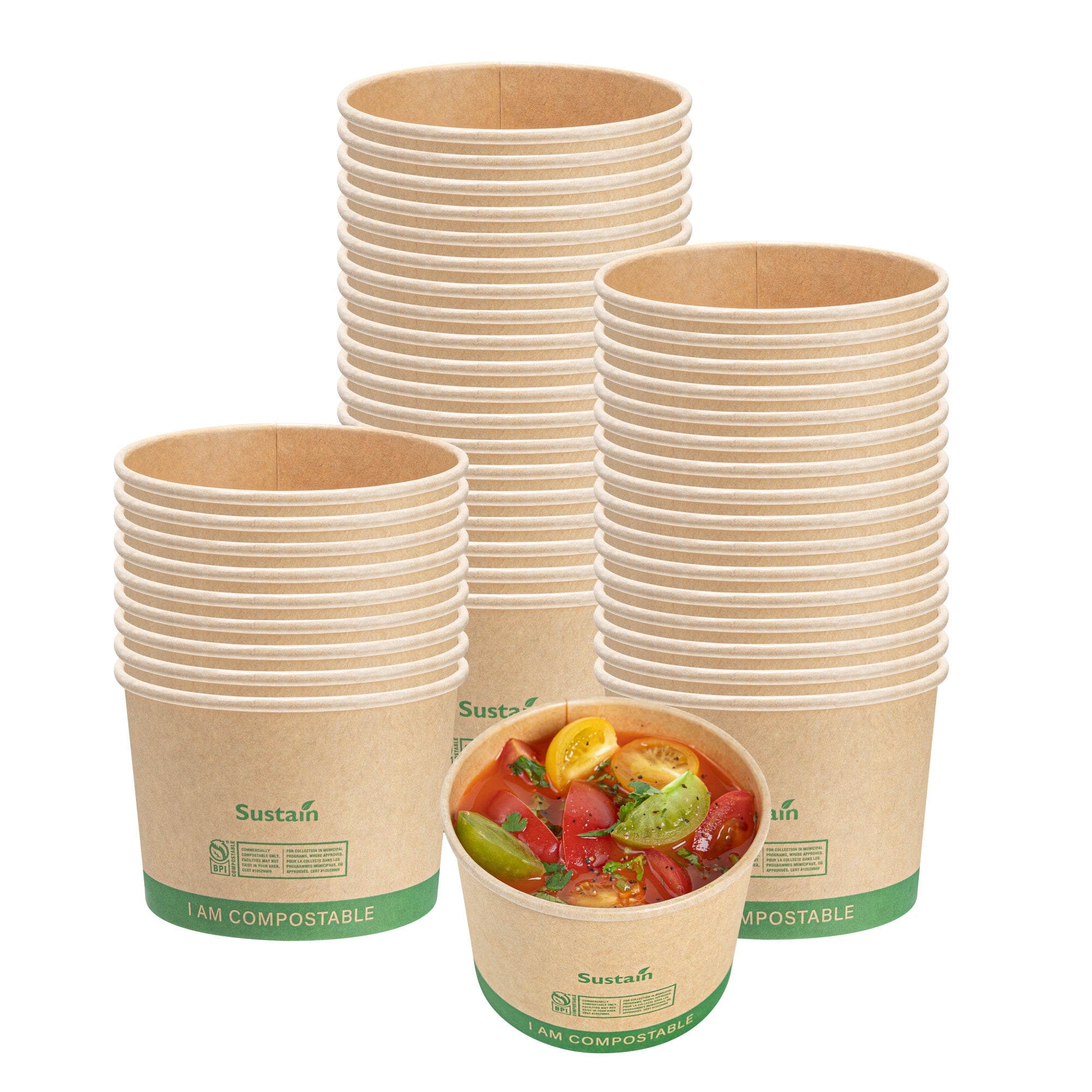 Sustain 8 oz Round Kraft Paper Soup Container - Compostable - 3 1/2" x 3 1/2" x 2 1/2" - 200 count box