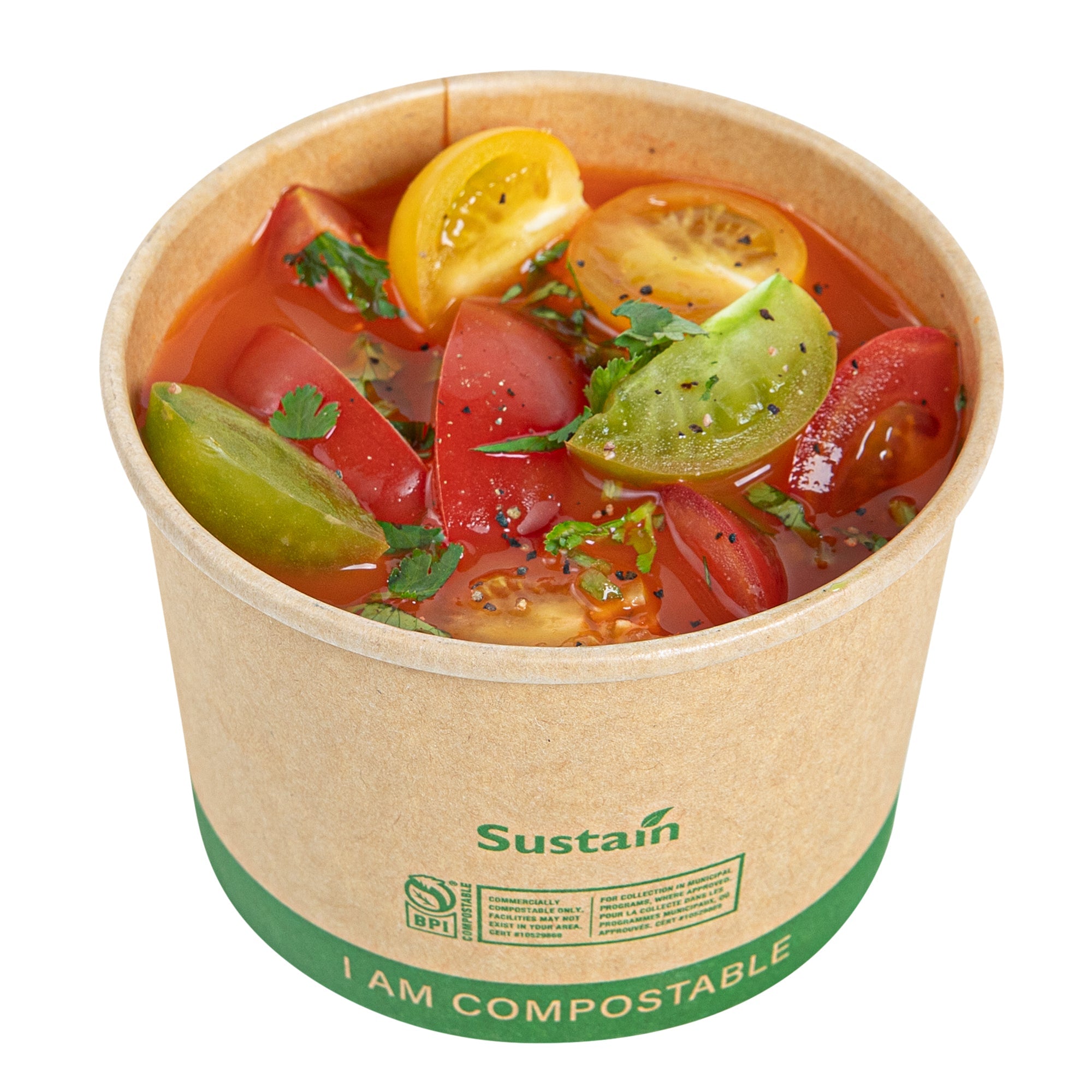 Sustain 8 oz Round Kraft Paper Soup Container - Compostable - 3 1/2" x 3 1/2" x 2 1/2" - 25 count box