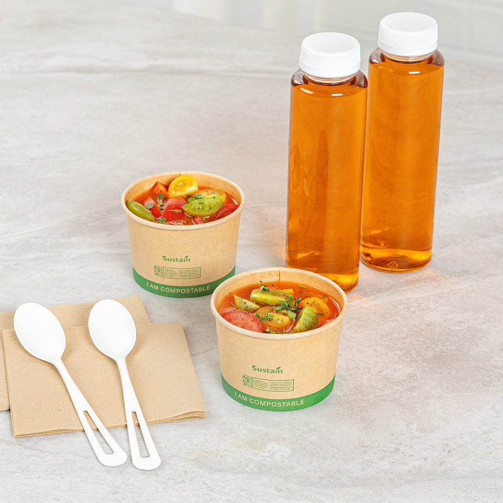 Sustain 8 oz Round Kraft Paper Soup Container - Compostable - 3 1/2" x 3 1/2" x 2 1/2" - 25 count box