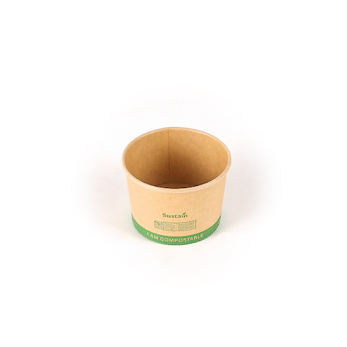 Sustain 8 oz Round Kraft Paper Soup Container - Compostable - 3 1/2" x 3 1/2" x 2 1/2" - 25 count box