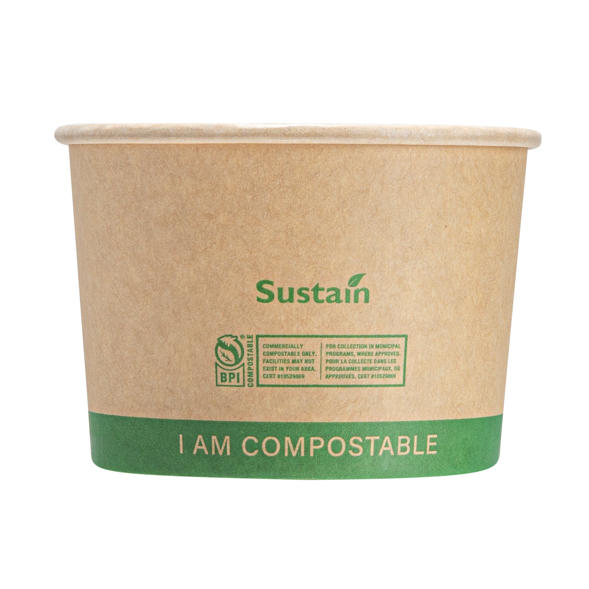Sustain 8 oz Round Kraft Paper Soup Container - Compostable - 3 1/2" x 3 1/2" x 2 1/2" - 25 count box
